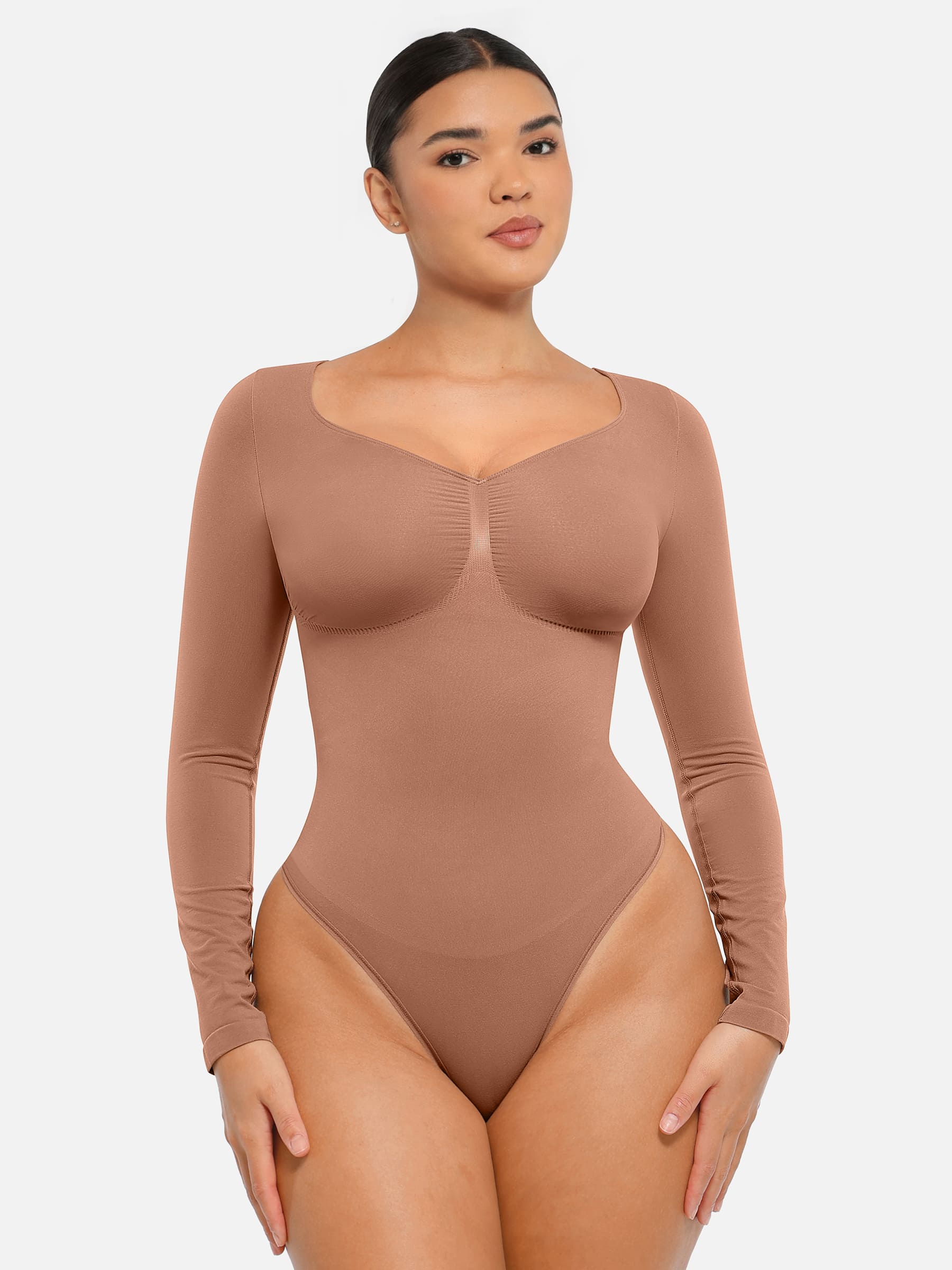 Women's Bodysuit – Seamless Long Sleeve Tummy Control Thong Shapewear