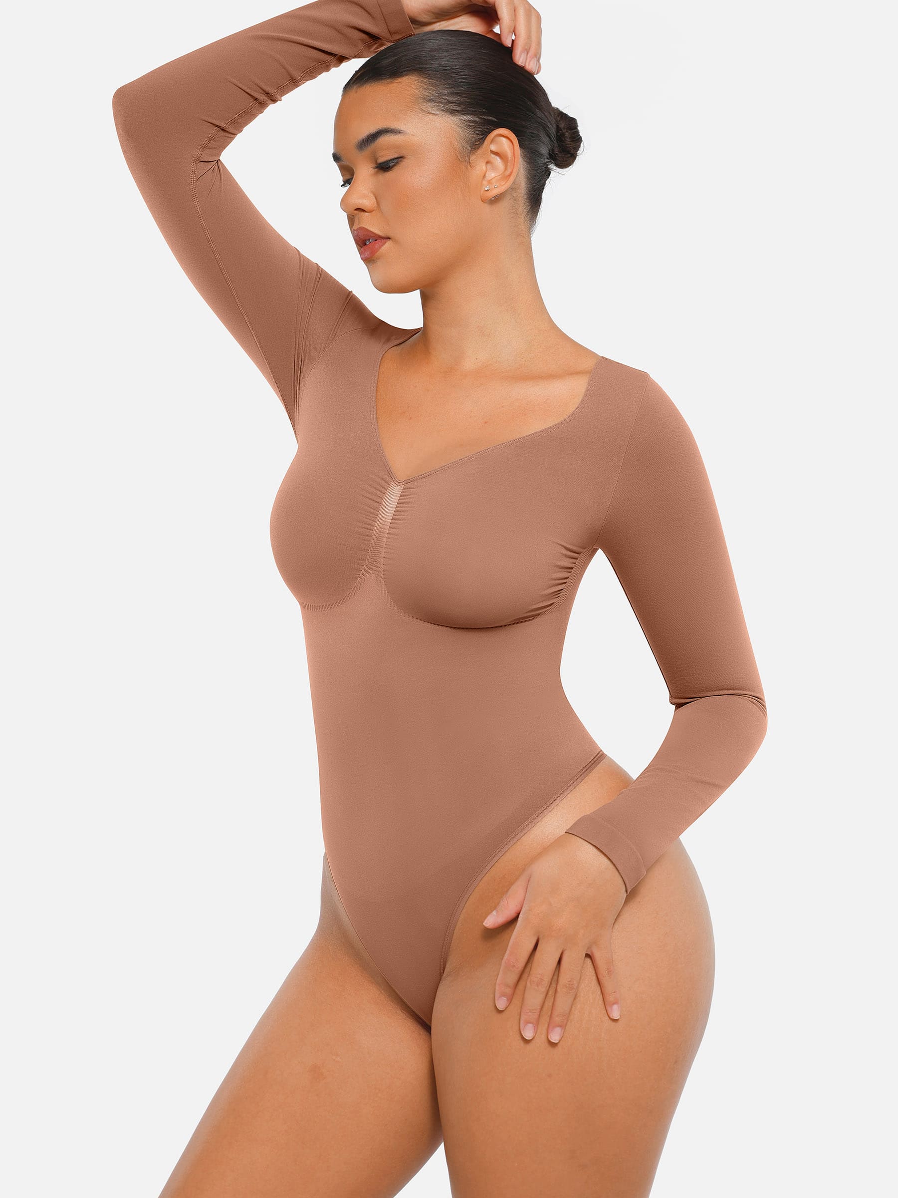 Women's Bodysuit – Seamless Long Sleeve Tummy Control Thong Shapewear