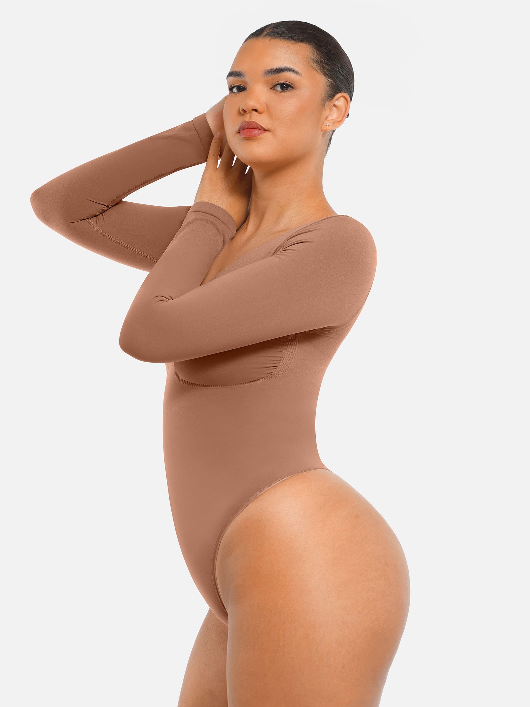 Women's Bodysuit – Seamless Long Sleeve Tummy Control Thong Shapewear
