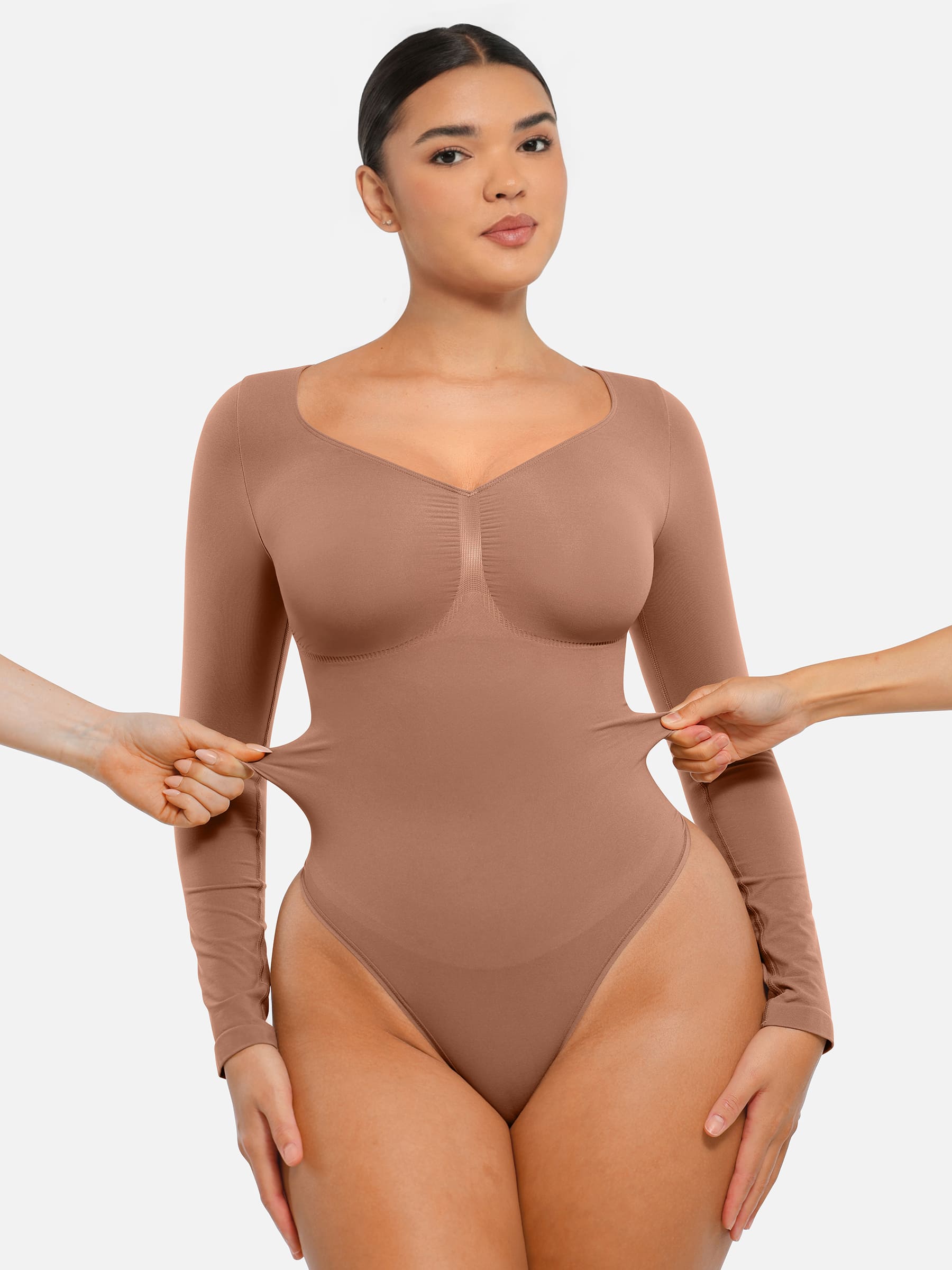 Women's Bodysuit – Seamless Long Sleeve Tummy Control Thong Shapewear