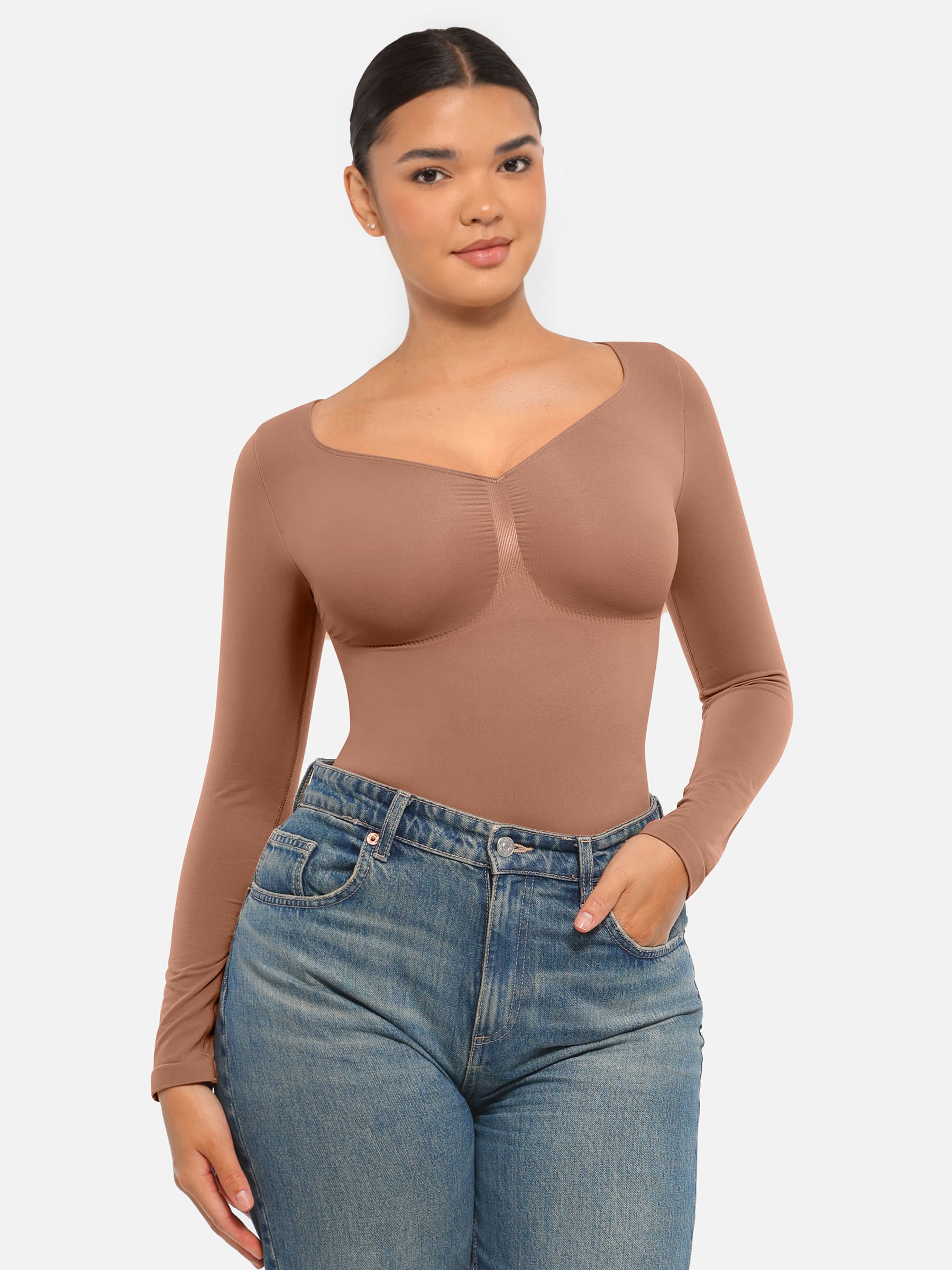 Women's Bodysuit – Seamless Long Sleeve Tummy Control Thong Shapewear