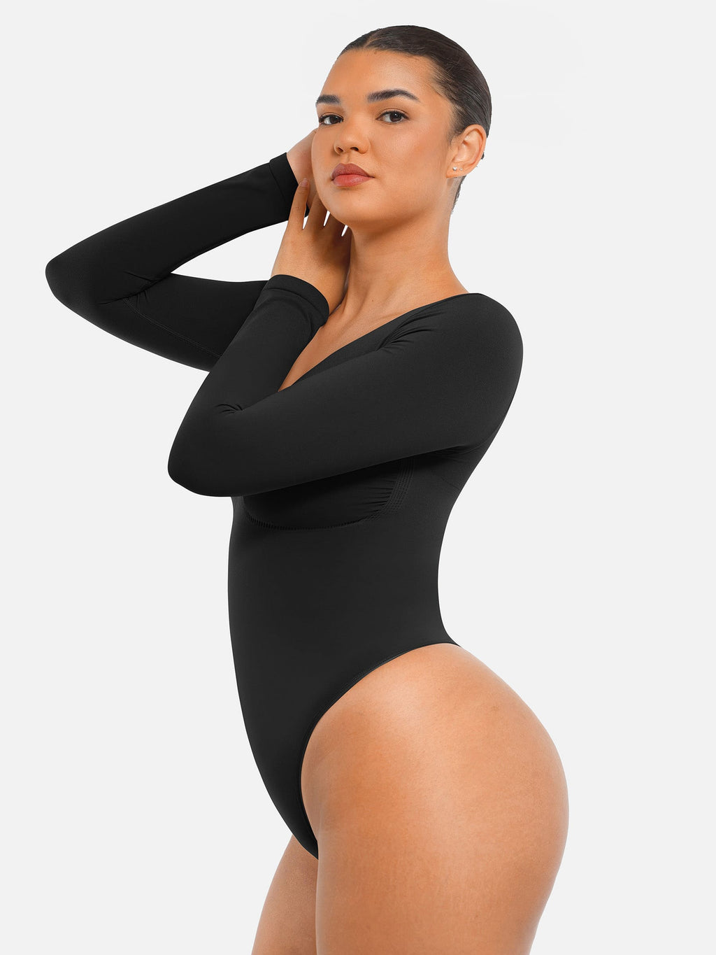 Women's Bodysuit – Seamless Long Sleeve Tummy Control Thong Shapewear