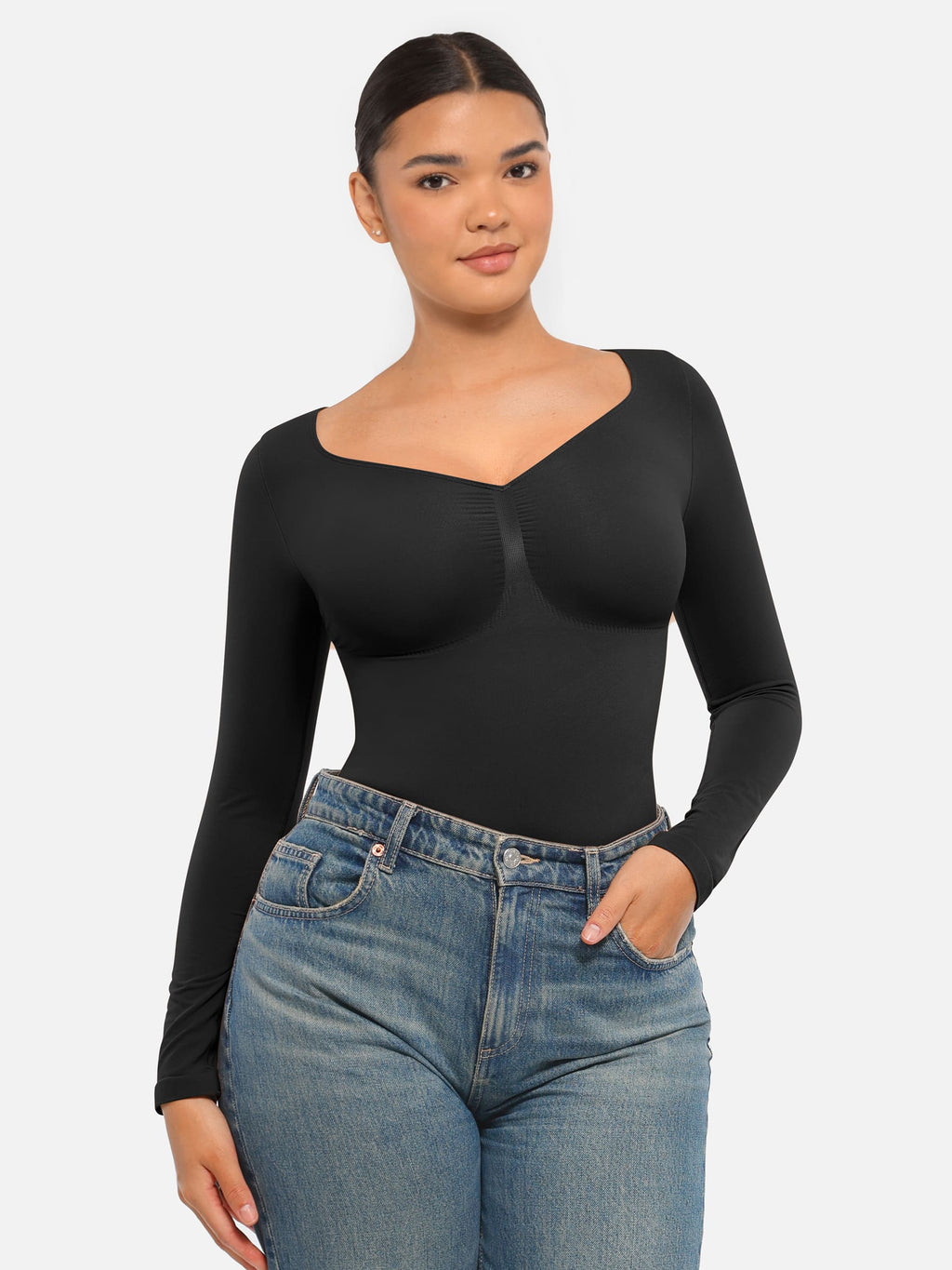 Women's Bodysuit – Seamless Long Sleeve Tummy Control Thong Shapewear