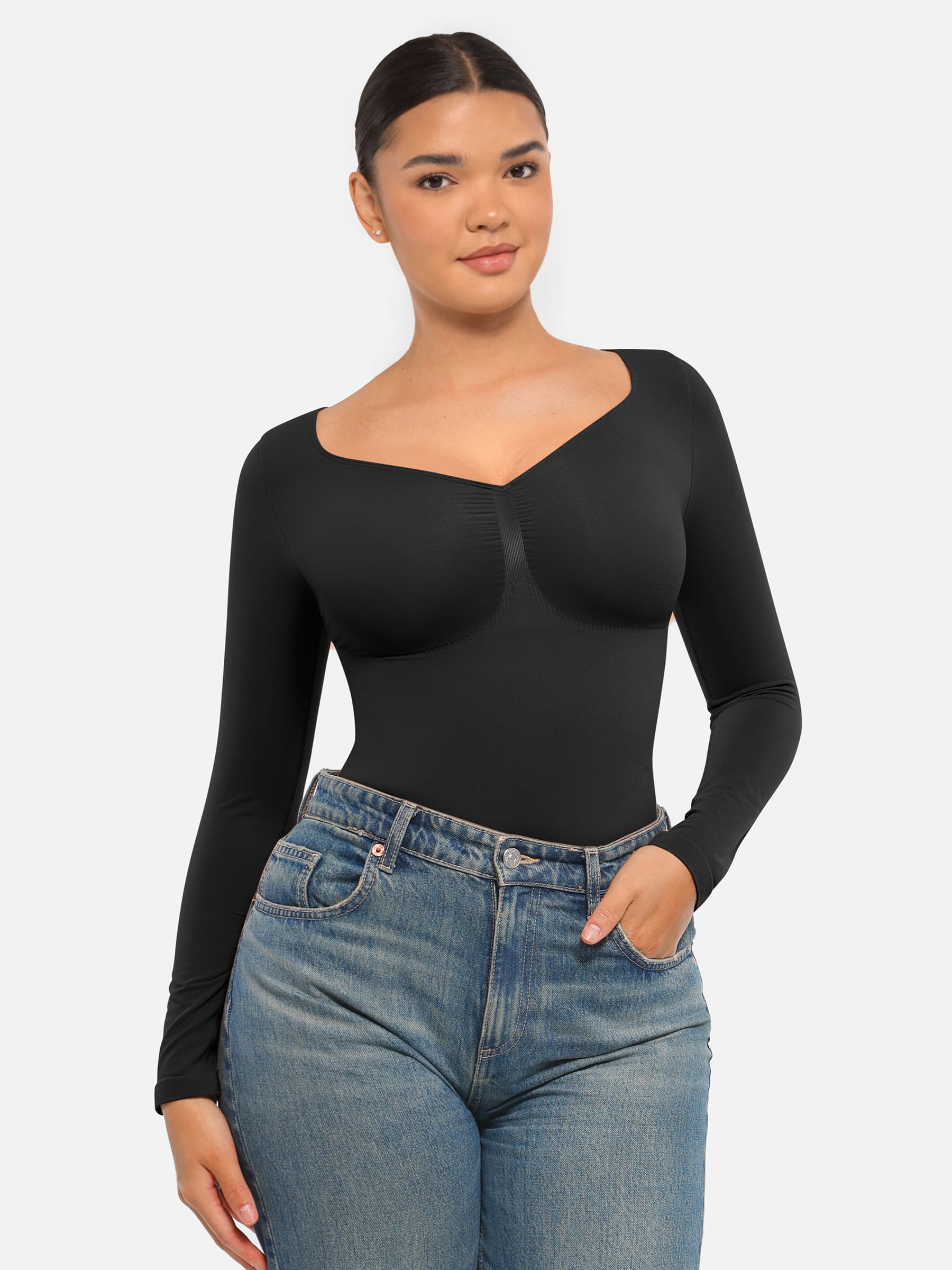 Women's Bodysuit – Seamless Long Sleeve Tummy Control Thong Shapewear