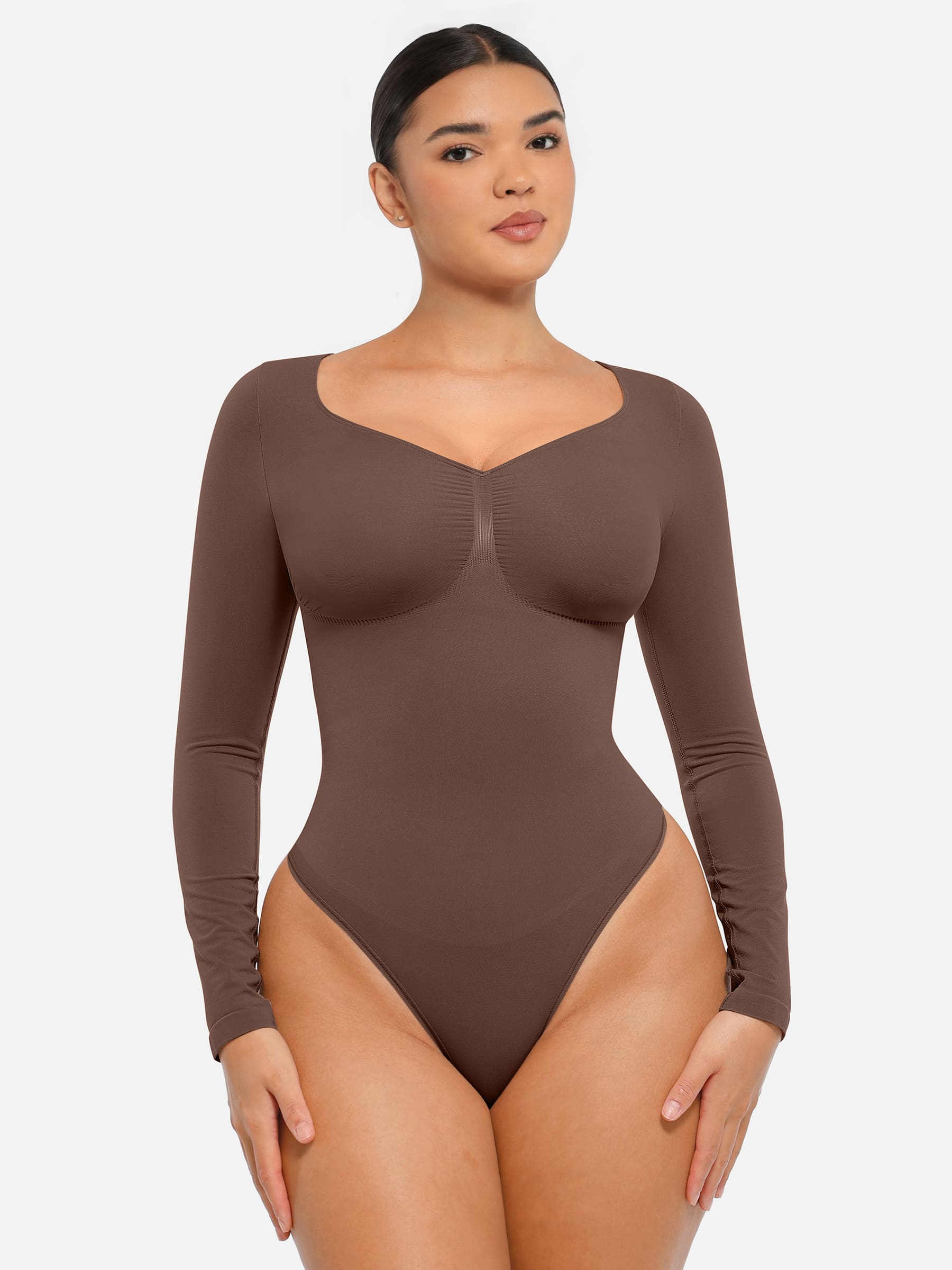 Women's Bodysuit – Seamless Long Sleeve Tummy Control Thong Shapewear