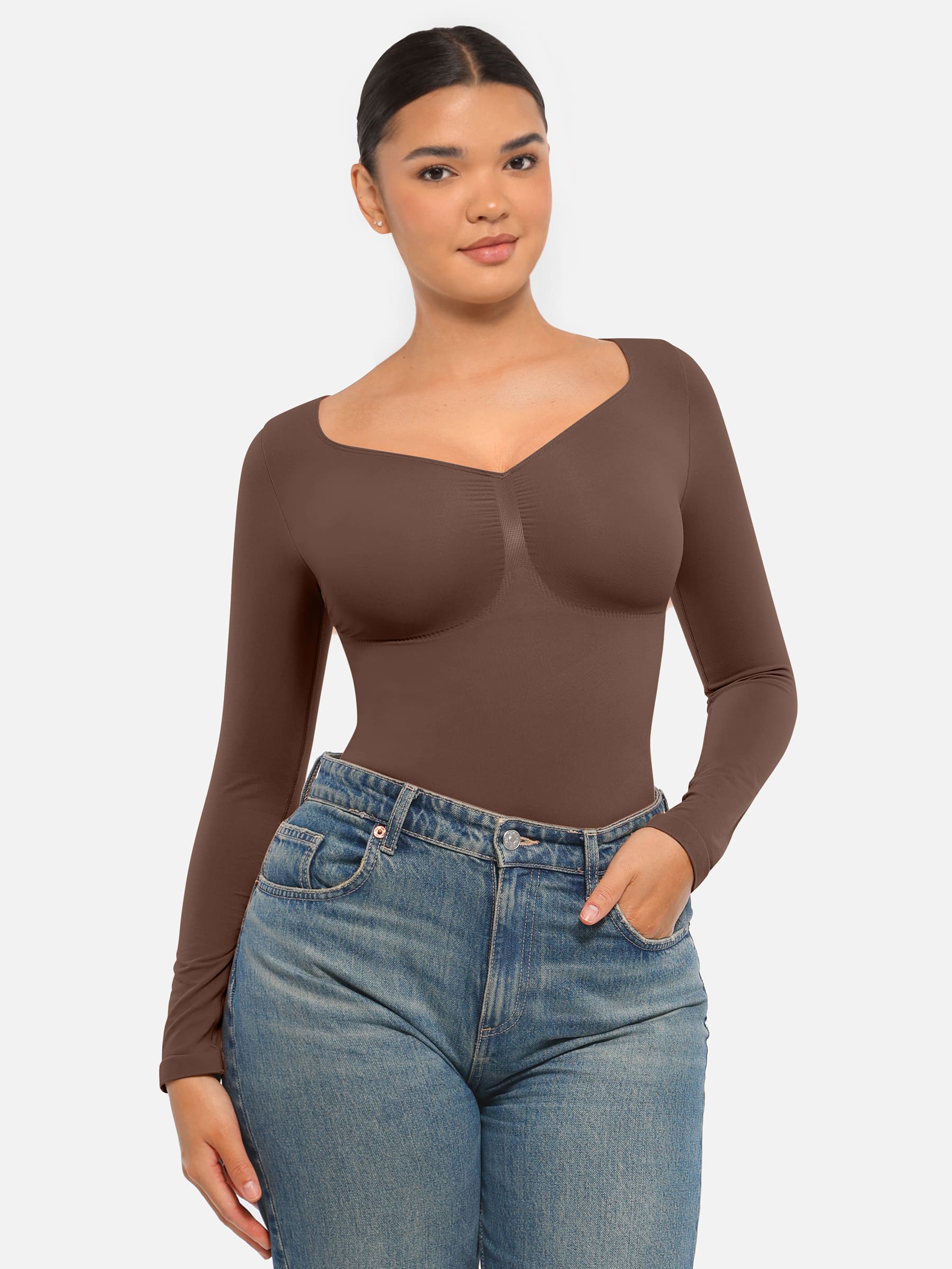 Women's Bodysuit – Seamless Long Sleeve Tummy Control Thong Shapewear