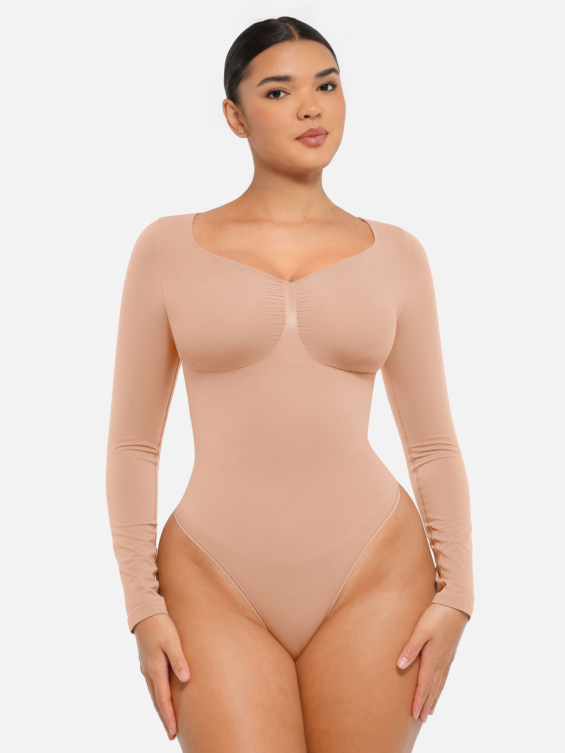 Women's Bodysuit – Seamless Long Sleeve Tummy Control Thong Shapewear
