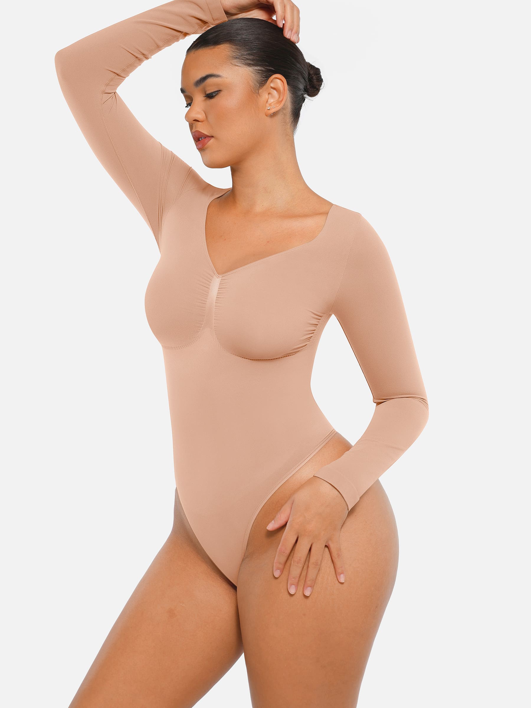 Women's Bodysuit – Seamless Long Sleeve Tummy Control Thong Shapewear