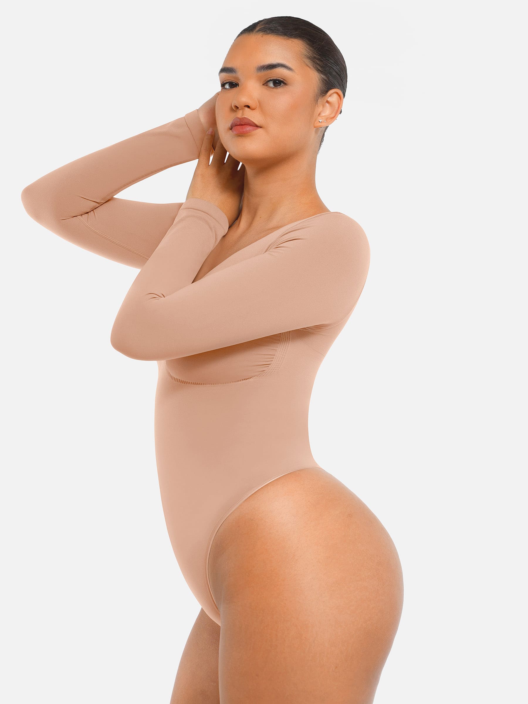 Women's Bodysuit – Seamless Long Sleeve Tummy Control Thong Shapewear
