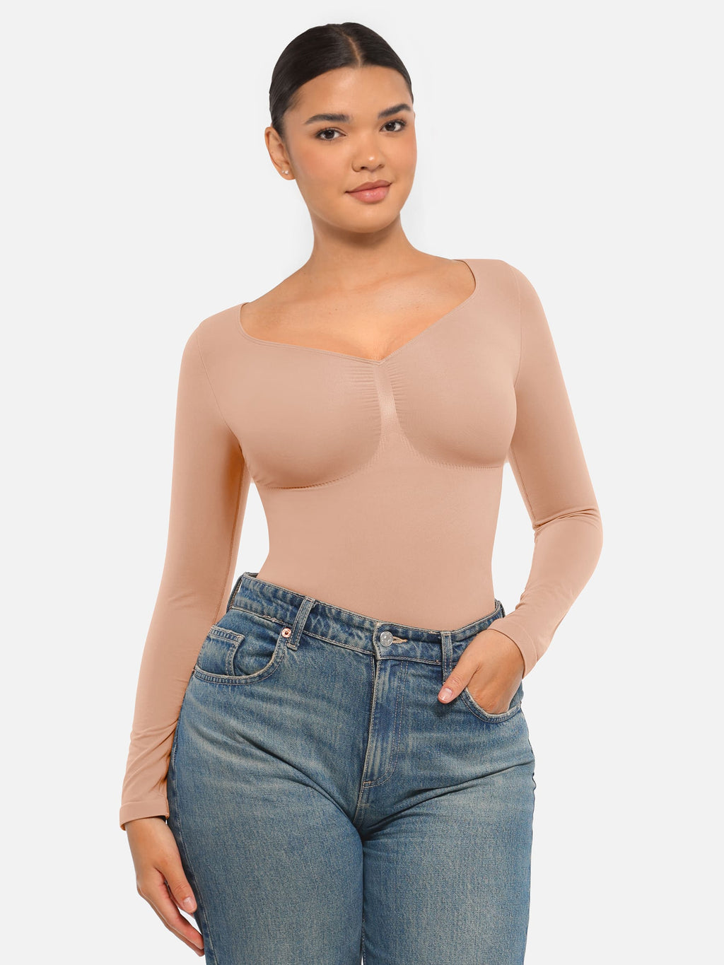 Women's Bodysuit – Seamless Long Sleeve Tummy Control Thong Shapewear