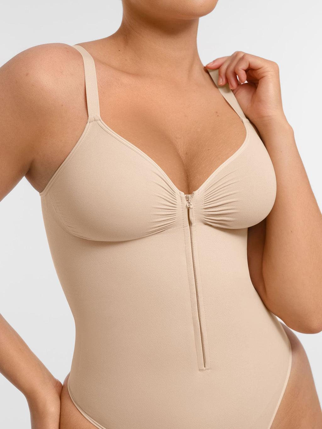Women's Bodysuit – Seamless Plunge Chest Support with Internal Clips Shapewear