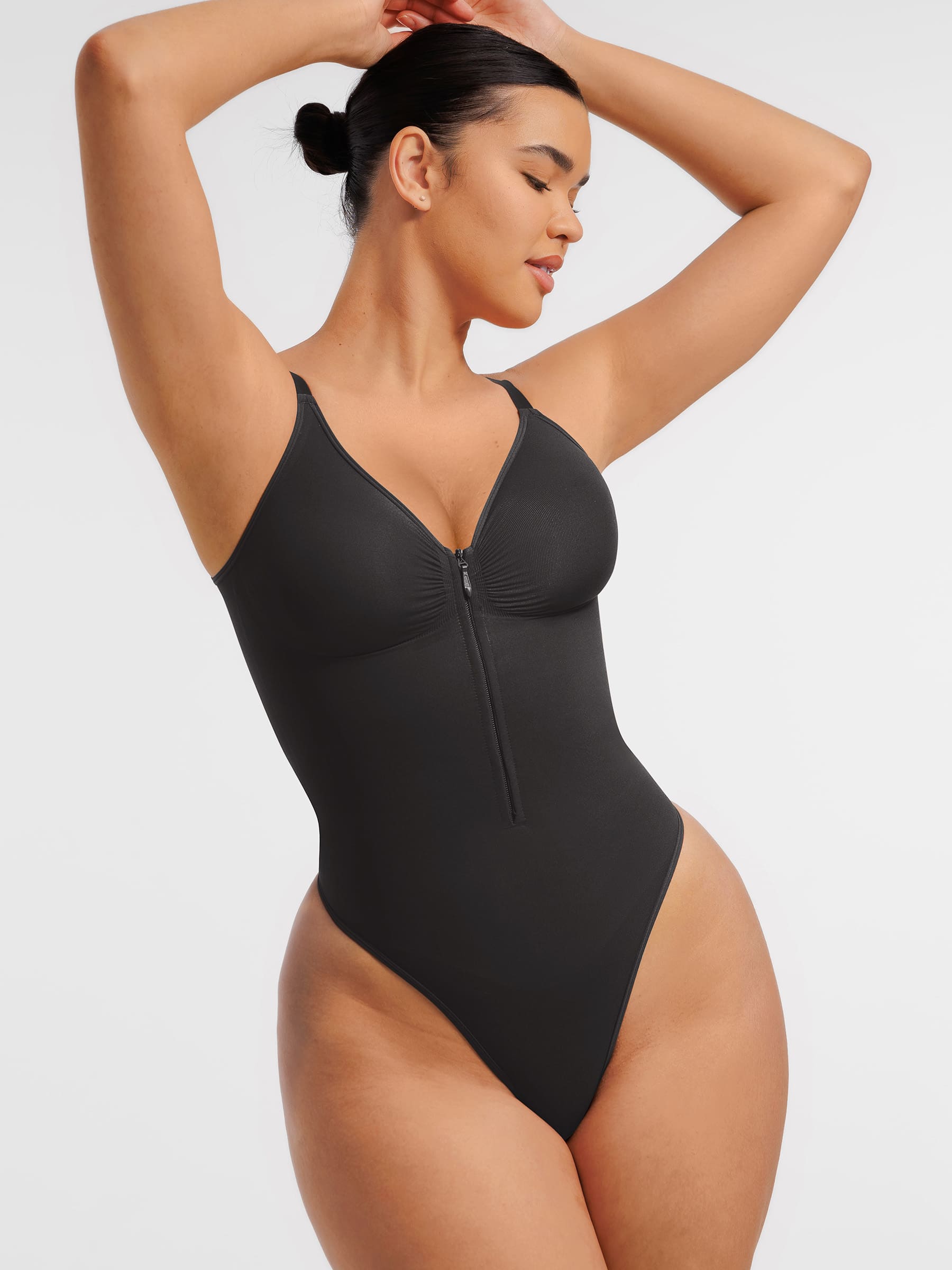 Women's Bodysuit – Seamless Plunge Chest Support with Internal Clips Shapewear