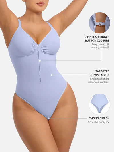 Women's Bodysuit – Seamless Plunge Chest Support with Internal Clips Shapewear