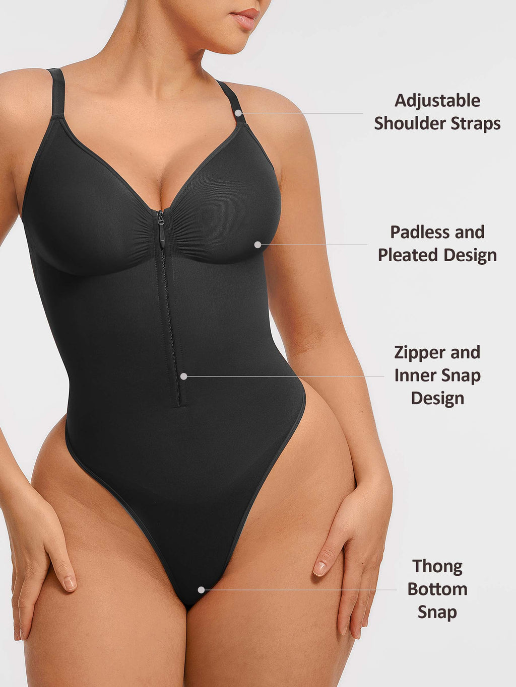 Women's Bodysuit – Seamless Plunge Chest Support with Internal Clips Shapewear