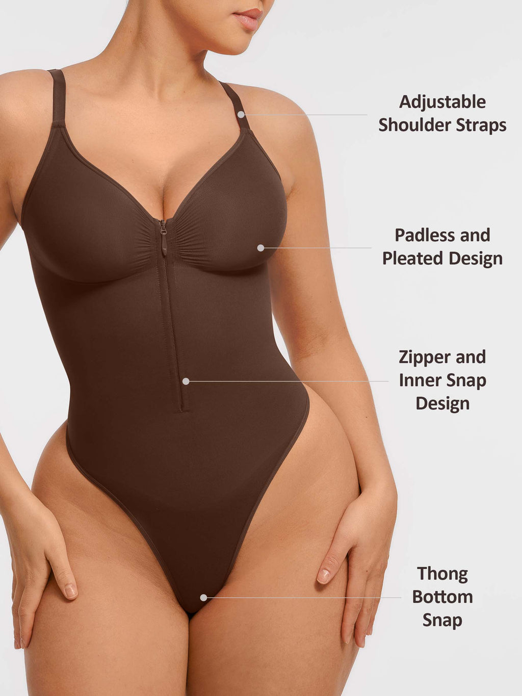 Women's Bodysuit – Seamless Plunge Chest Support with Internal Clips Shapewear