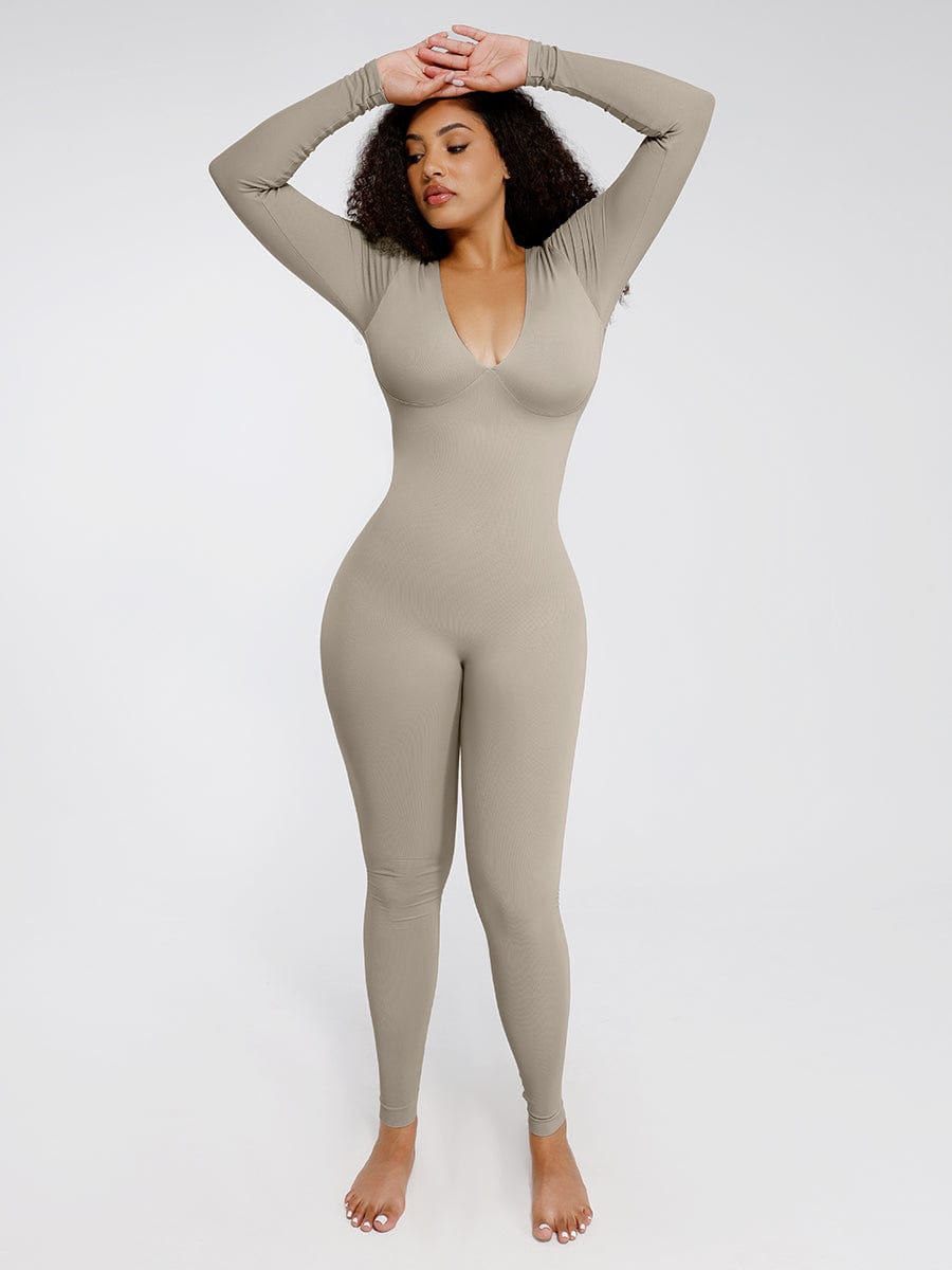 Women's Catsuit – Seamless Deep V Tummy Control Waist-Cinching Shapewear