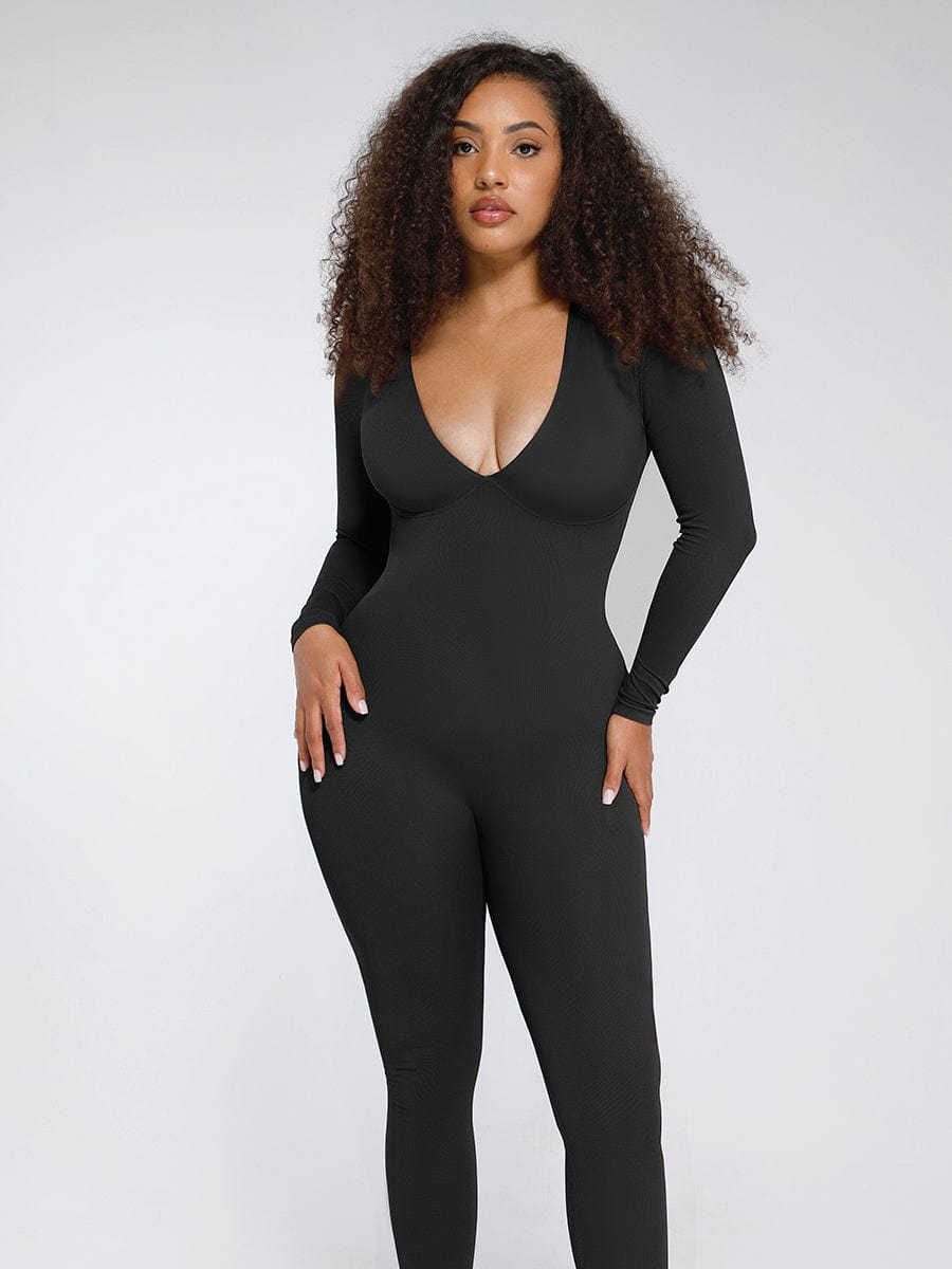 Women's Catsuit – Seamless Deep V Tummy Control Waist-Cinching Shapewear