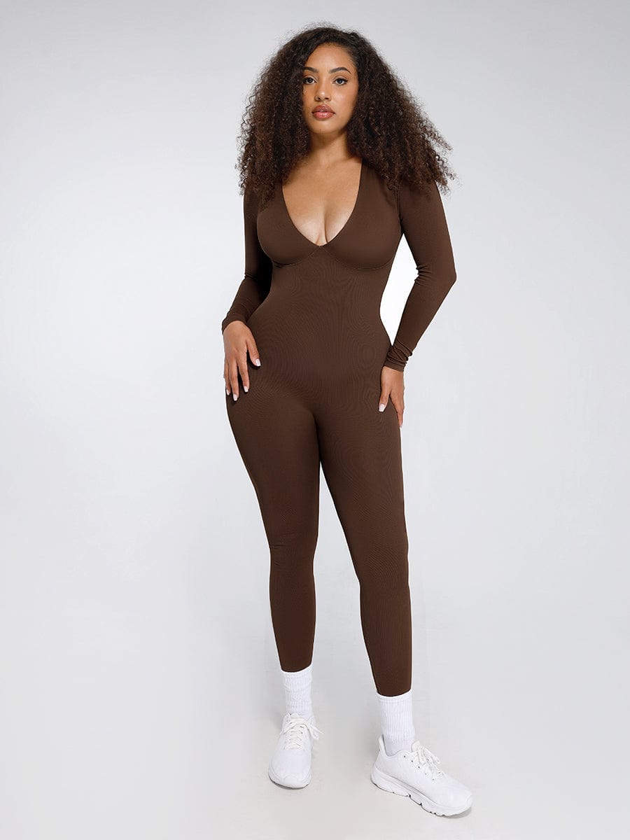 Women's Catsuit – Seamless Deep V Tummy Control Waist-Cinching Shapewear