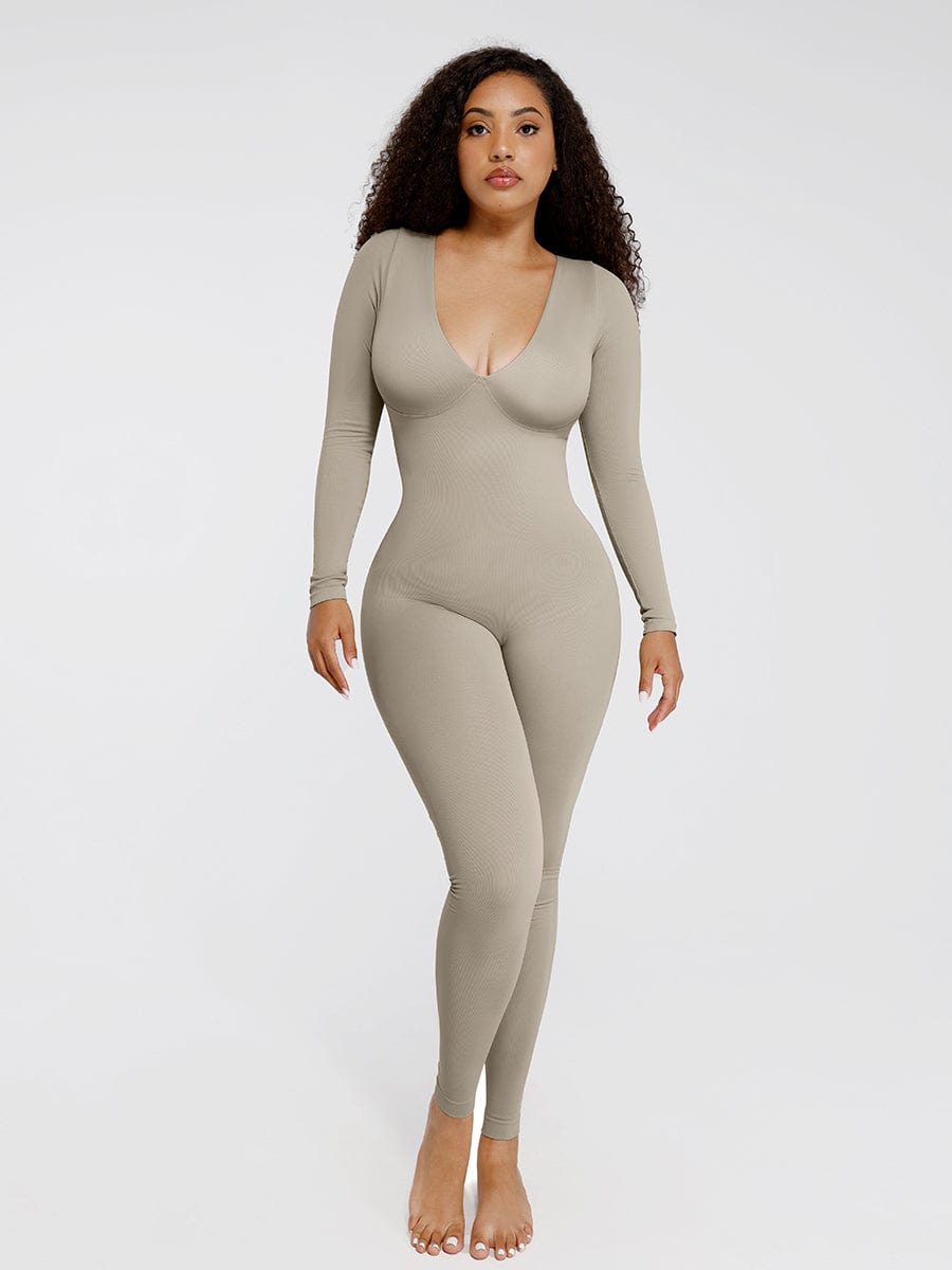 Women's Catsuit – Seamless Deep V Tummy Control Waist-Cinching Shapewear