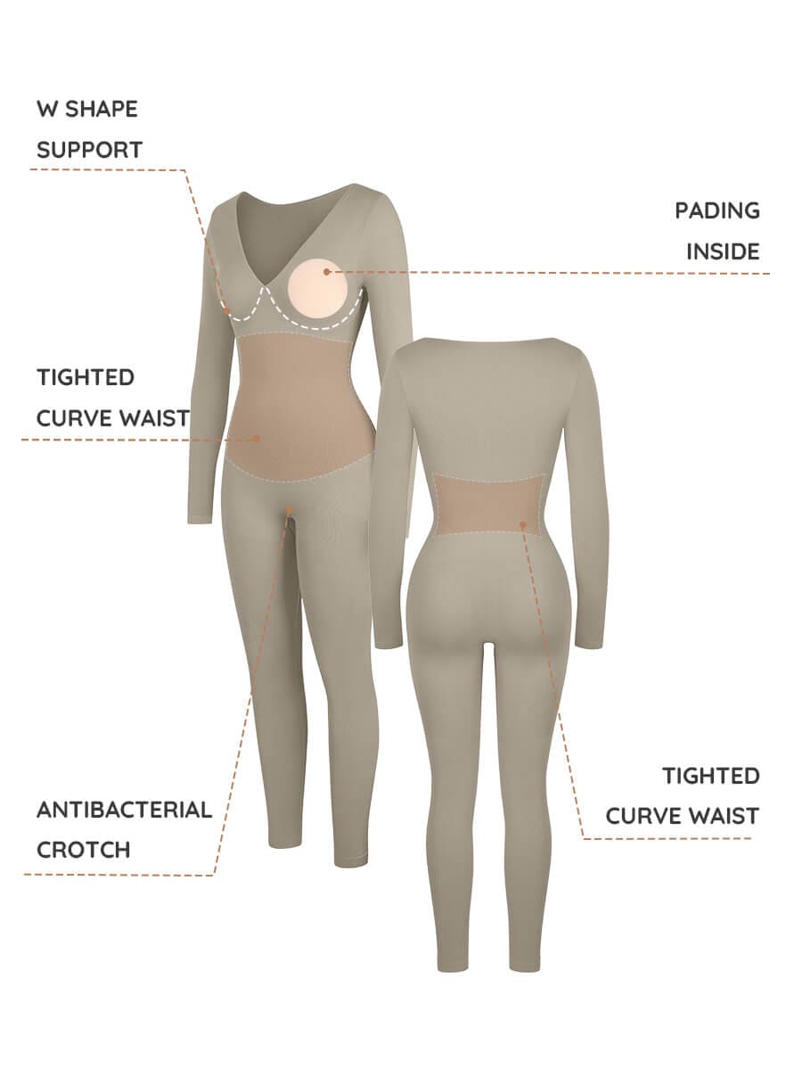 Women's Catsuit – Seamless Deep V Tummy Control Waist-Cinching Shapewear