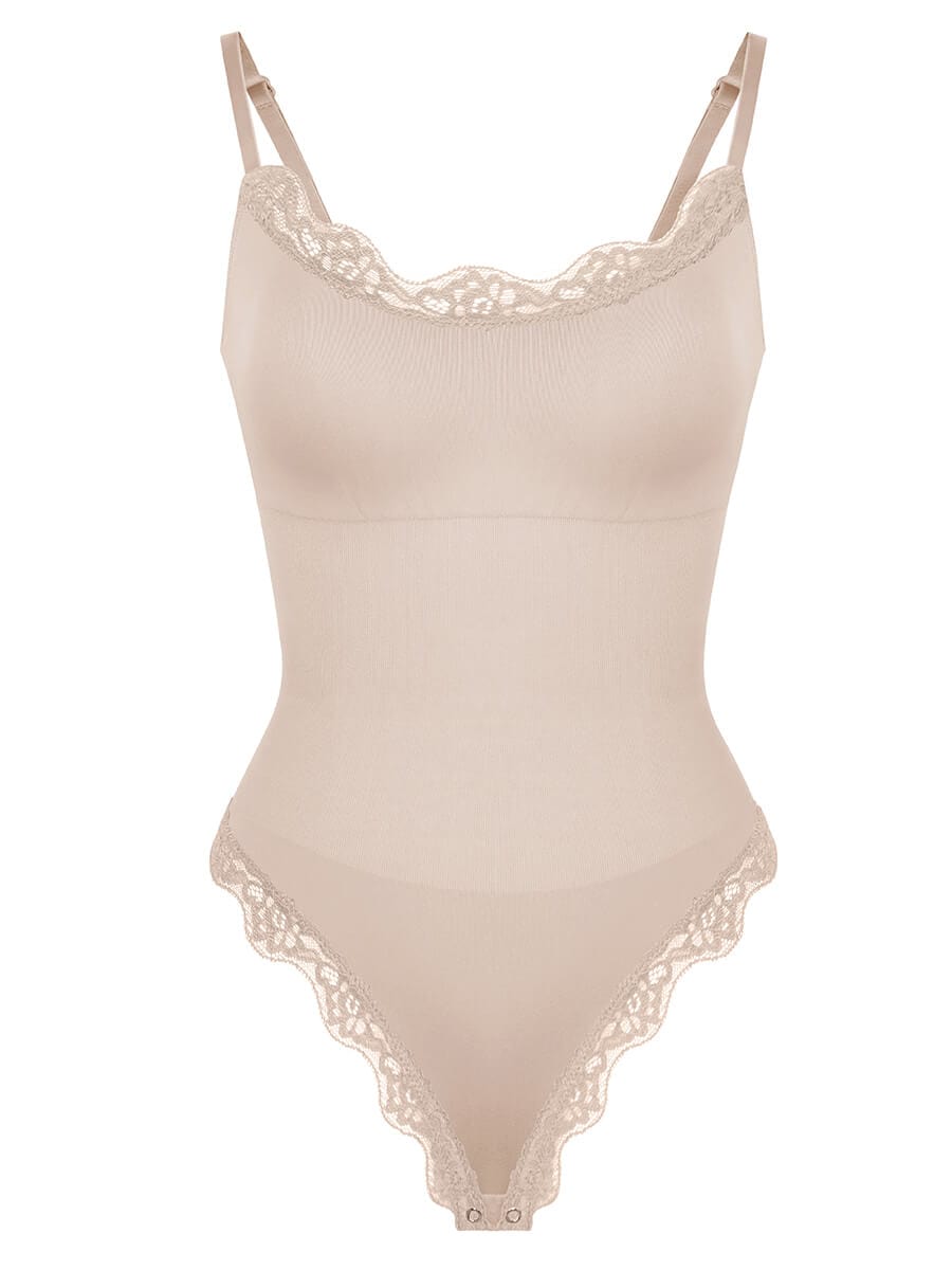 Women's Bodysuit – Seamless Lace Cami Waist & Abdomen Shaping Thong