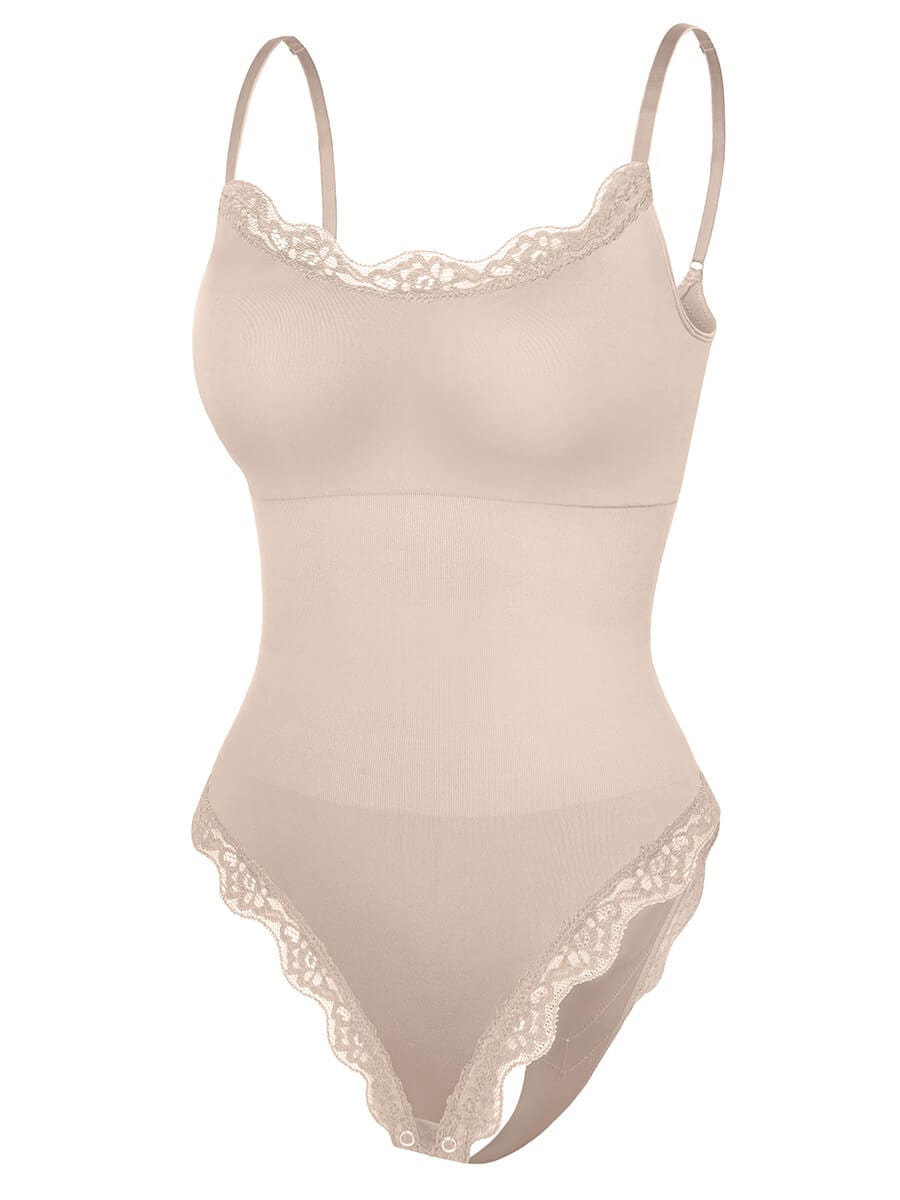 Women's Bodysuit – Seamless Lace Cami Waist & Abdomen Shaping Thong