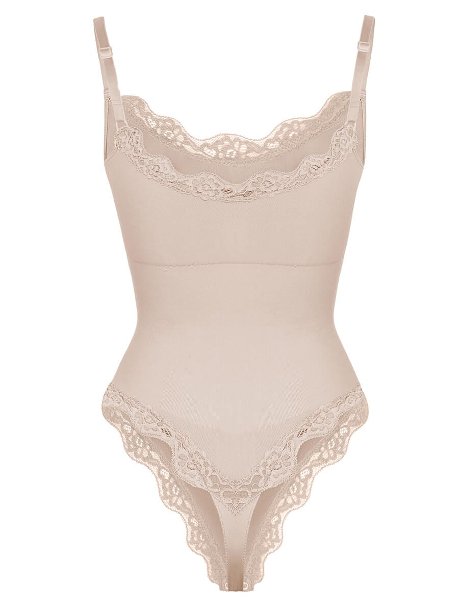 Women's Bodysuit – Seamless Lace Cami Waist & Abdomen Shaping Thong