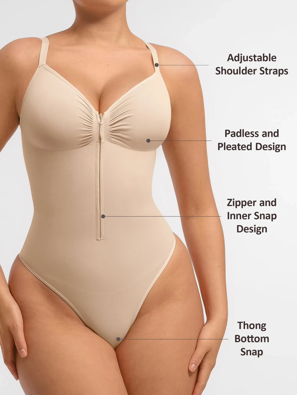 Women's Bodysuit – Seamless Plunge Chest Support with Internal Clips Shapewear