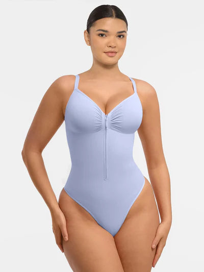Women's Bodysuit – Seamless Plunge Chest Support with Internal Clips Shapewear