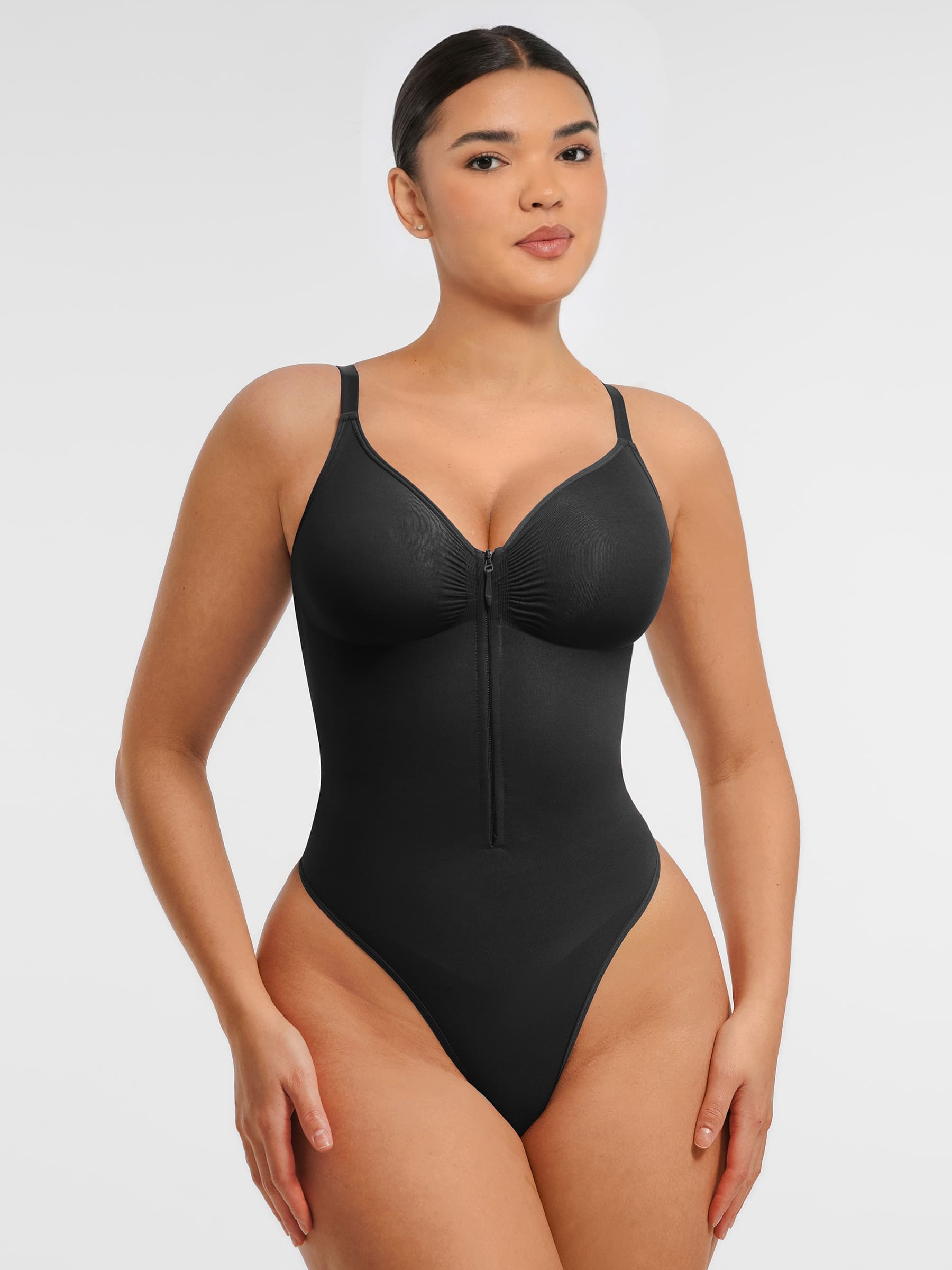 Women's Bodysuit – Seamless Plunge Chest Support with Internal Clips Shapewear