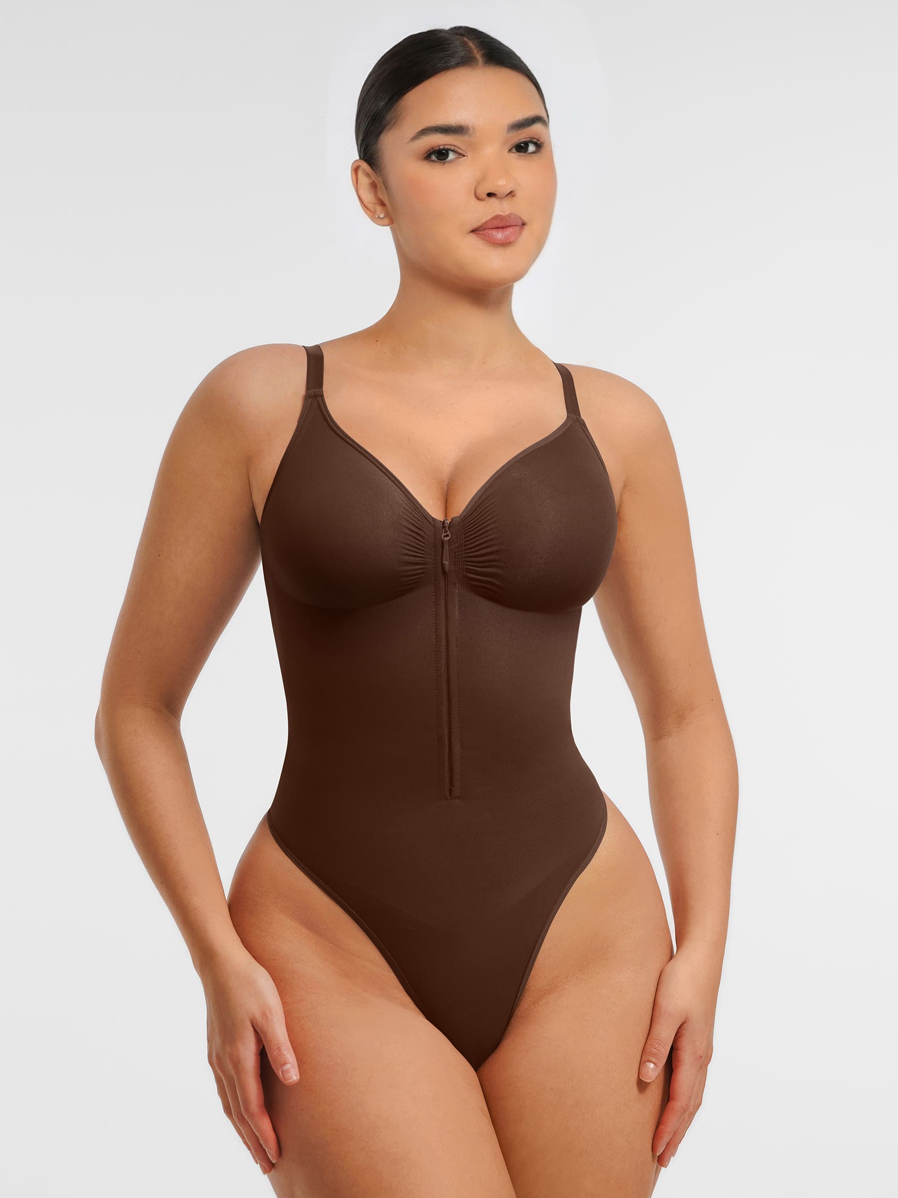 Women's Bodysuit – Seamless Plunge Chest Support with Internal Clips Shapewear
