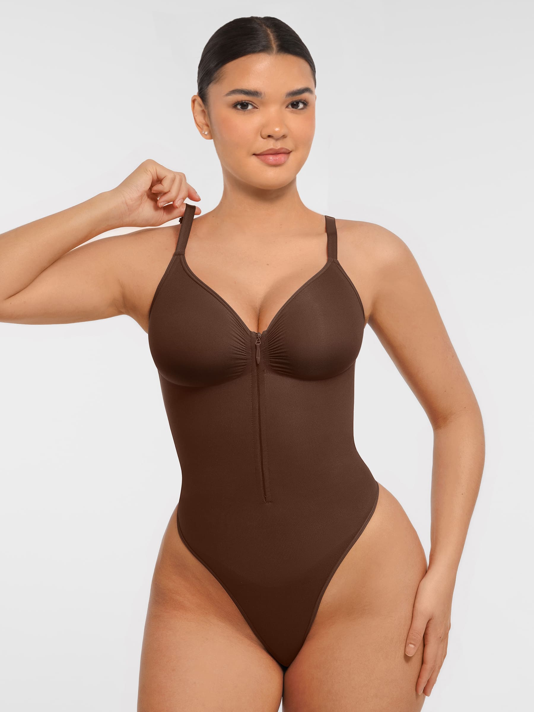 Women's Bodysuit – Seamless Plunge Chest Support with Internal Clips Shapewear