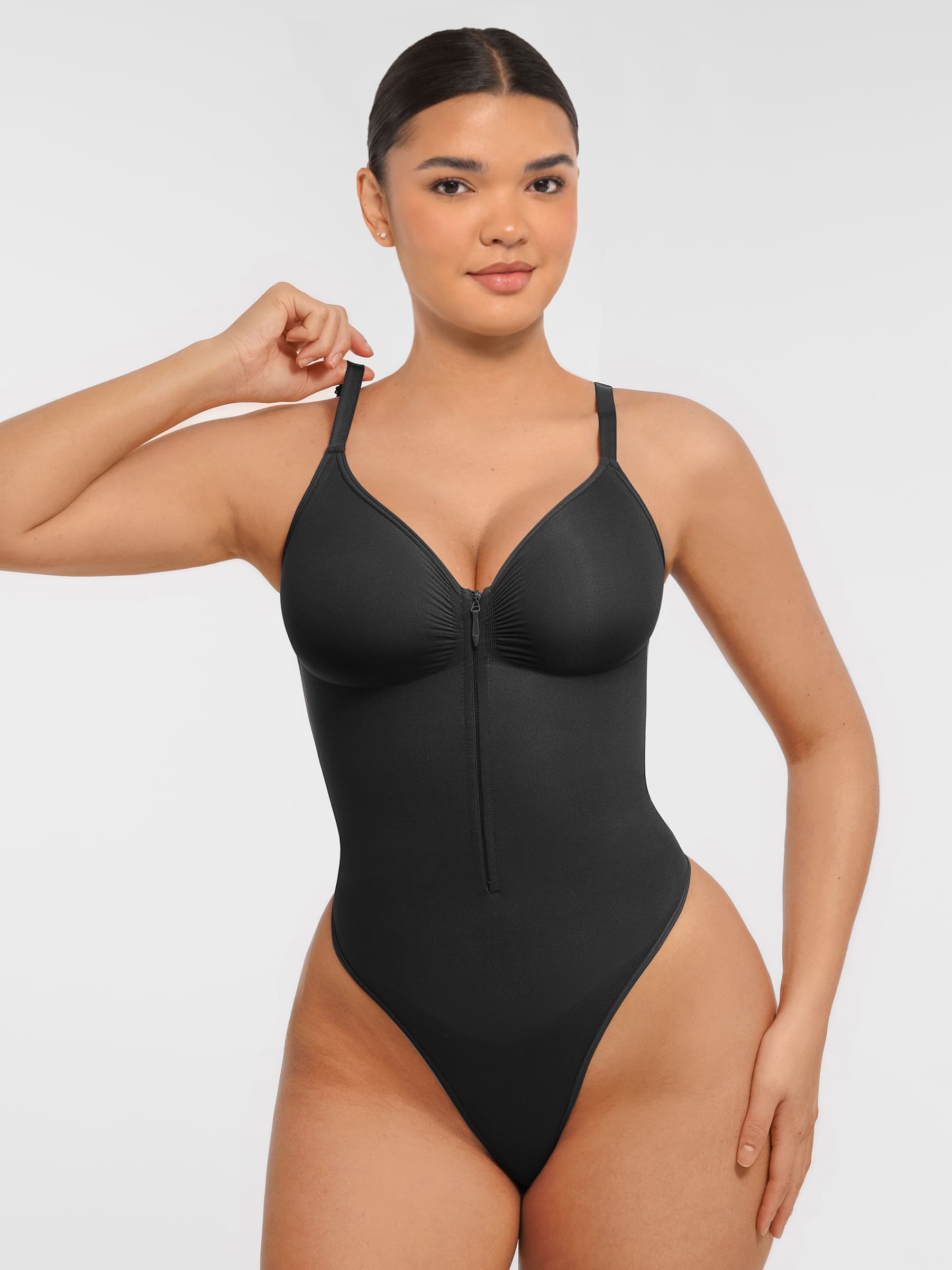 Women's Bodysuit – Seamless Plunge Chest Support with Internal Clips Shapewear