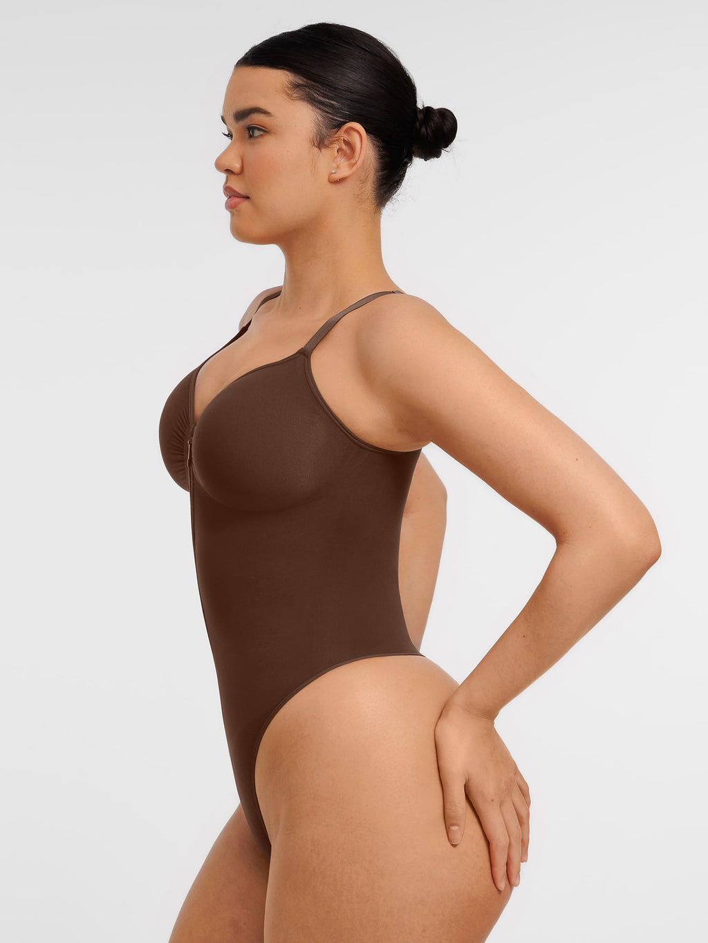 Women's Bodysuit – Seamless Plunge Chest Support with Internal Clips Shapewear