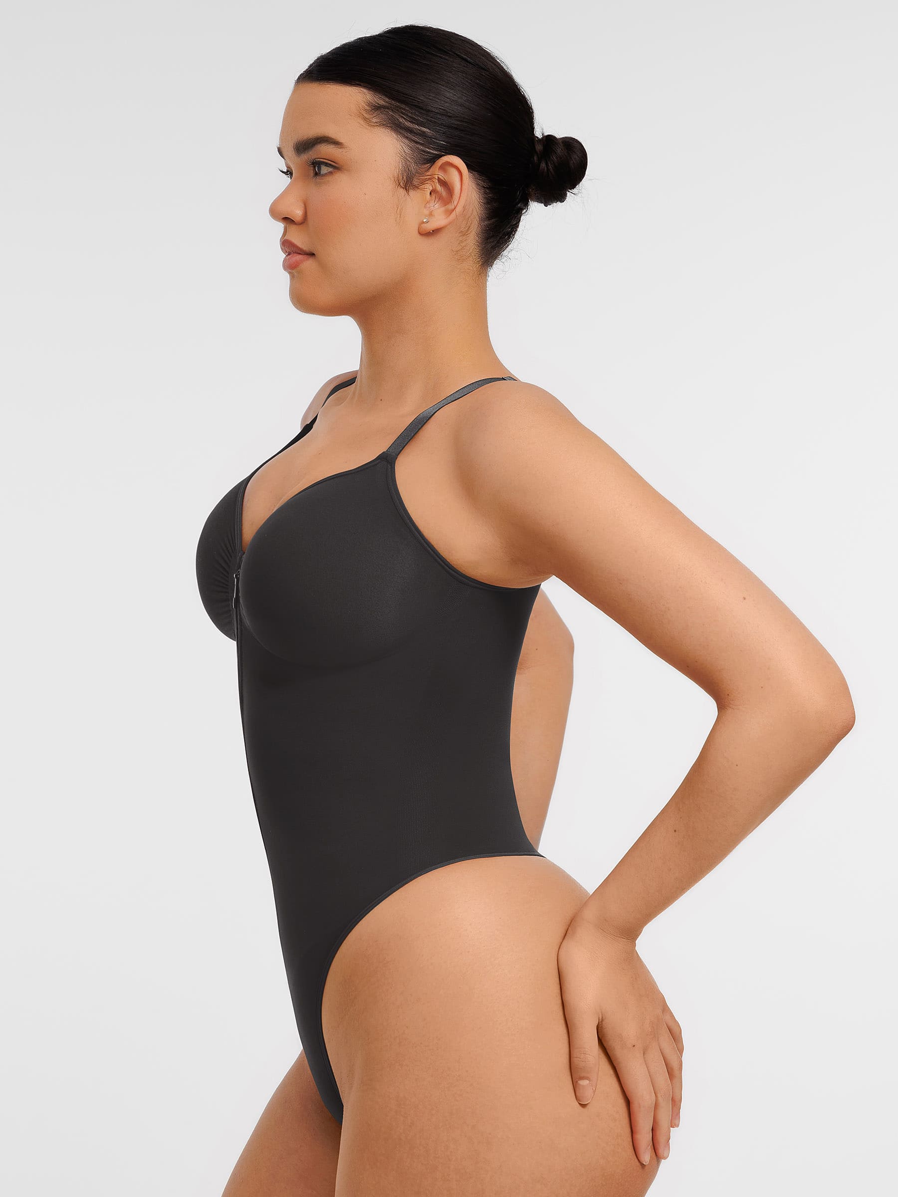 Women's Bodysuit – Seamless Plunge Chest Support with Internal Clips Shapewear