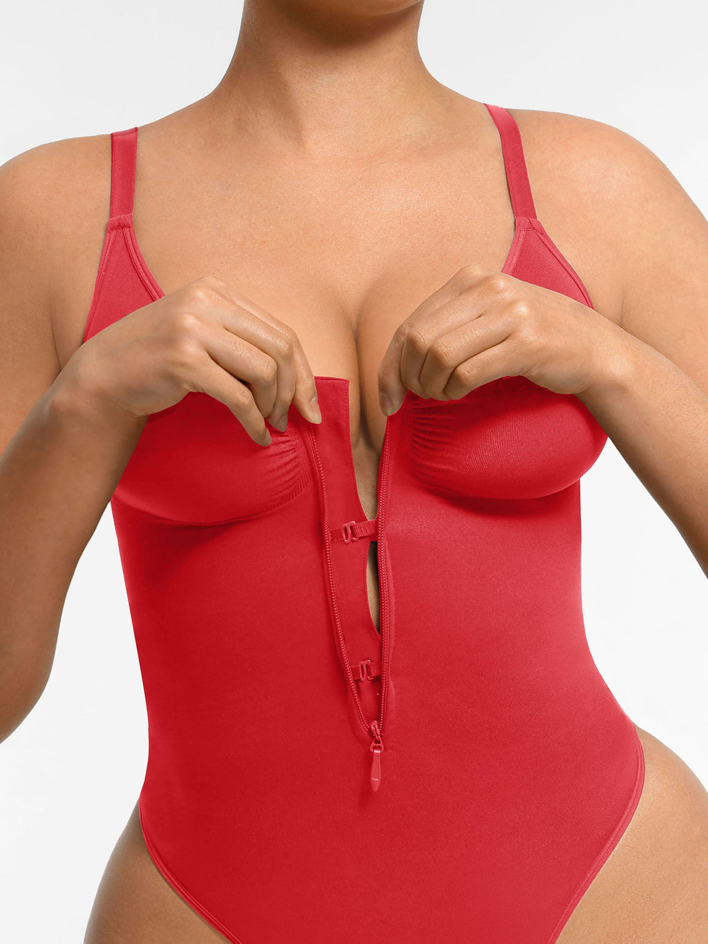 Women's Bodysuit – Seamless Plunge Chest Support with Internal Clips Shapewear