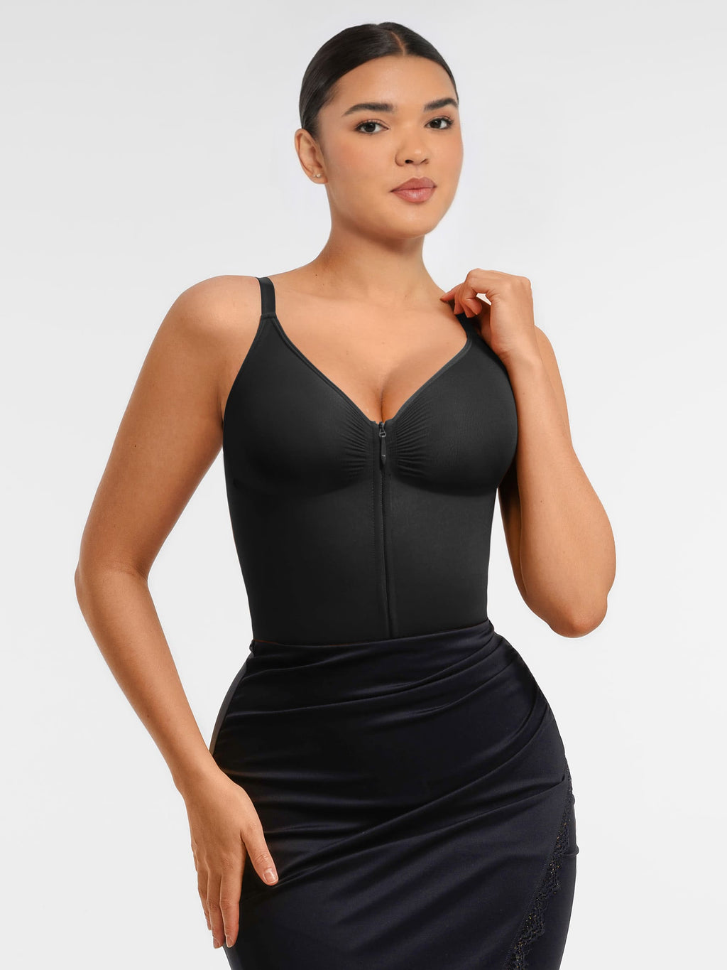 Women's Bodysuit – Seamless Plunge Chest Support with Internal Clips Shapewear