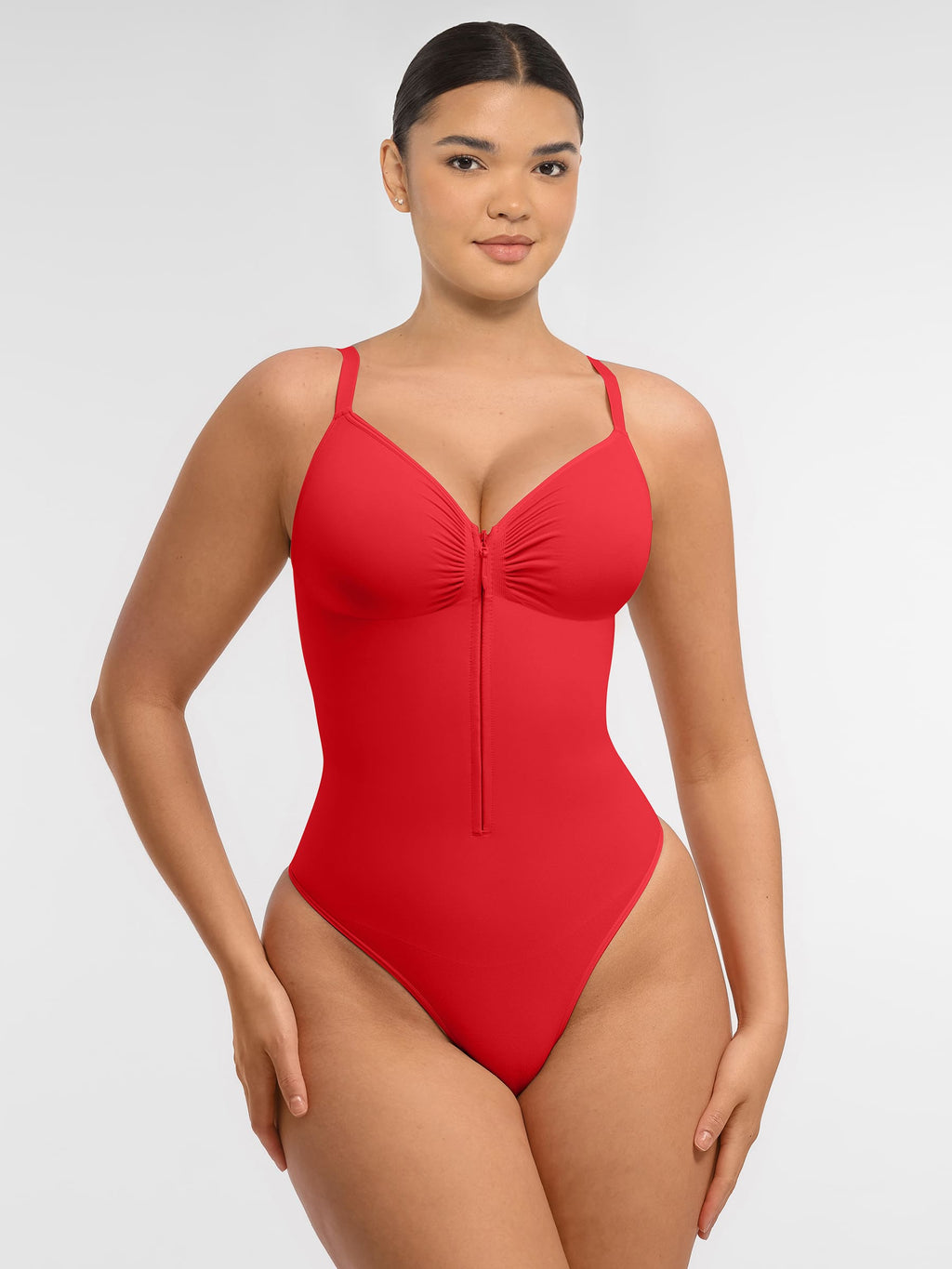 Women's Bodysuit – Seamless Plunge Chest Support with Internal Clips Shapewear