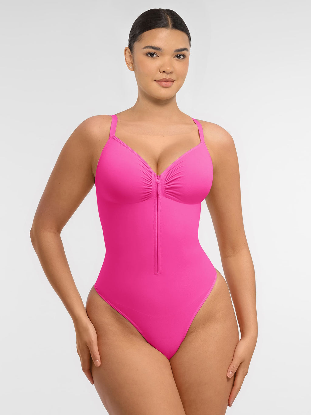 Women's Bodysuit – Seamless Plunge Chest Support with Internal Clips Shapewear
