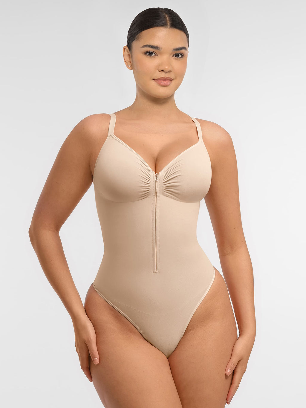 Women's Bodysuit – Seamless Plunge Chest Support with Internal Clips Shapewear