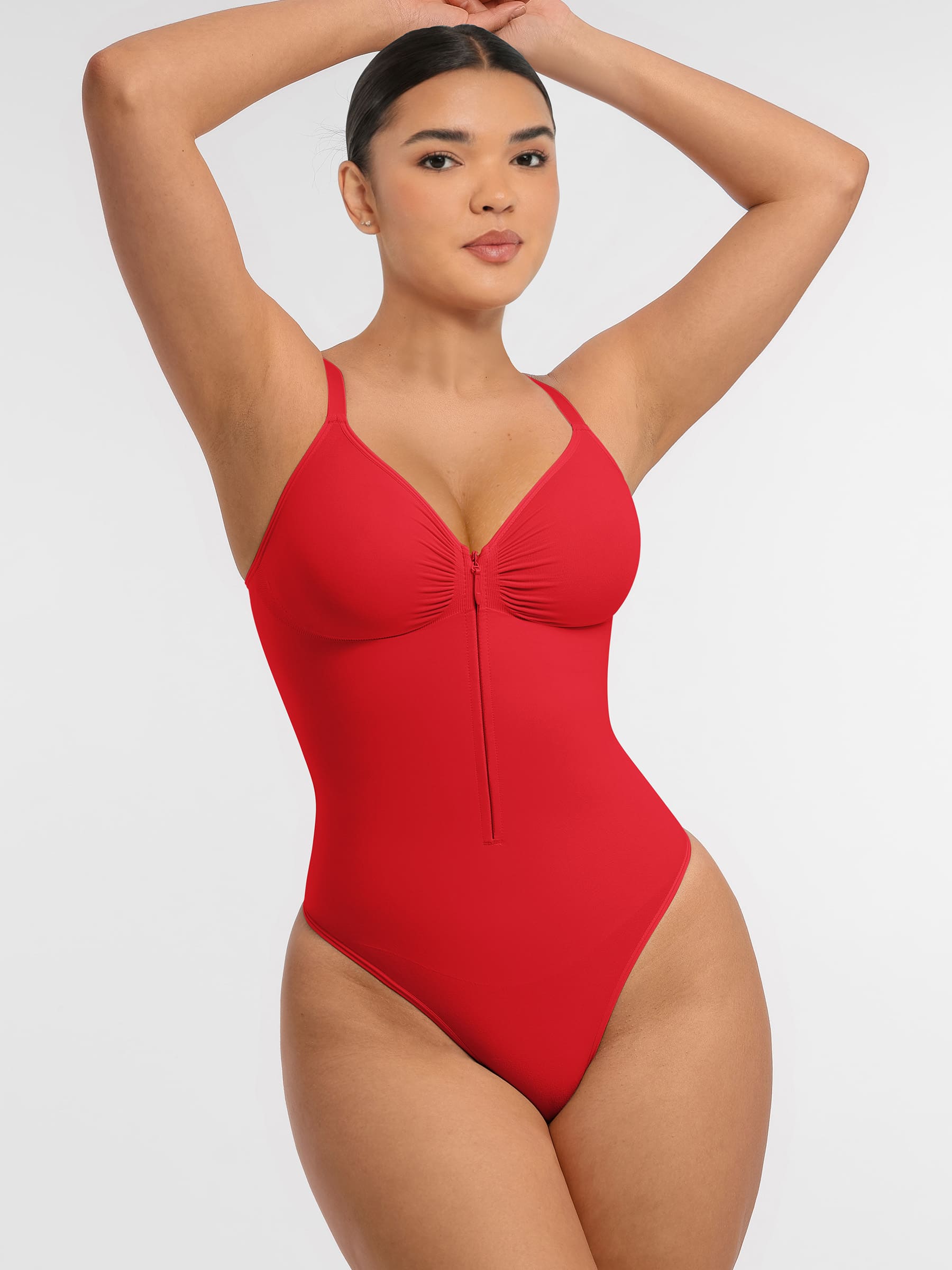 Women's Bodysuit – Seamless Plunge Chest Support with Internal Clips Shapewear