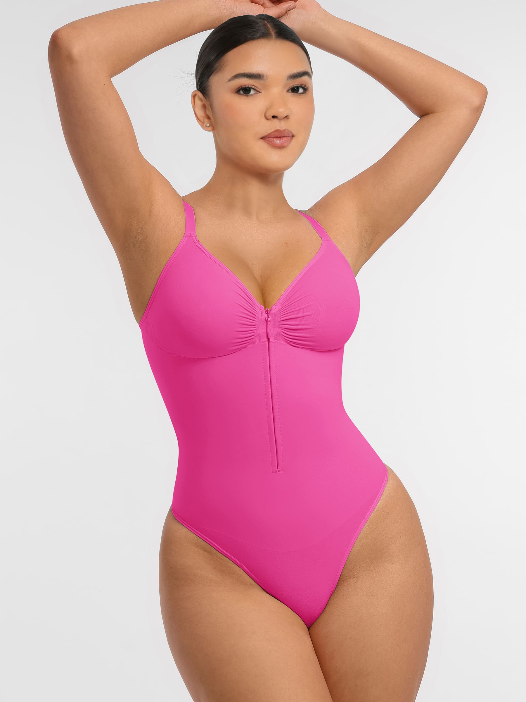 Women's Bodysuit – Seamless Plunge Chest Support with Internal Clips Shapewear
