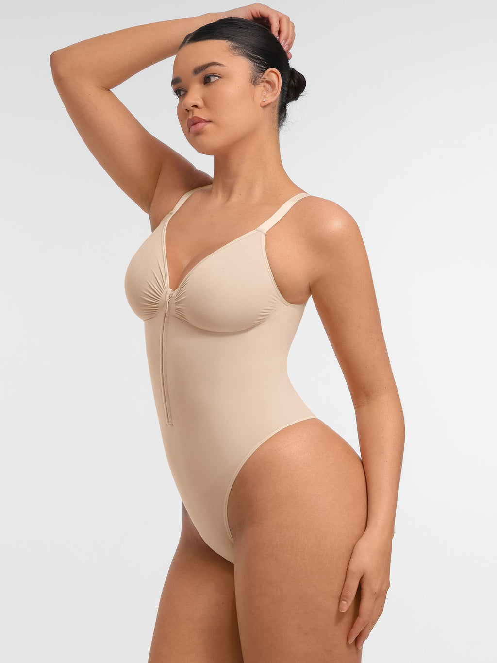 Women's Bodysuit – Seamless Plunge Chest Support with Internal Clips Shapewear