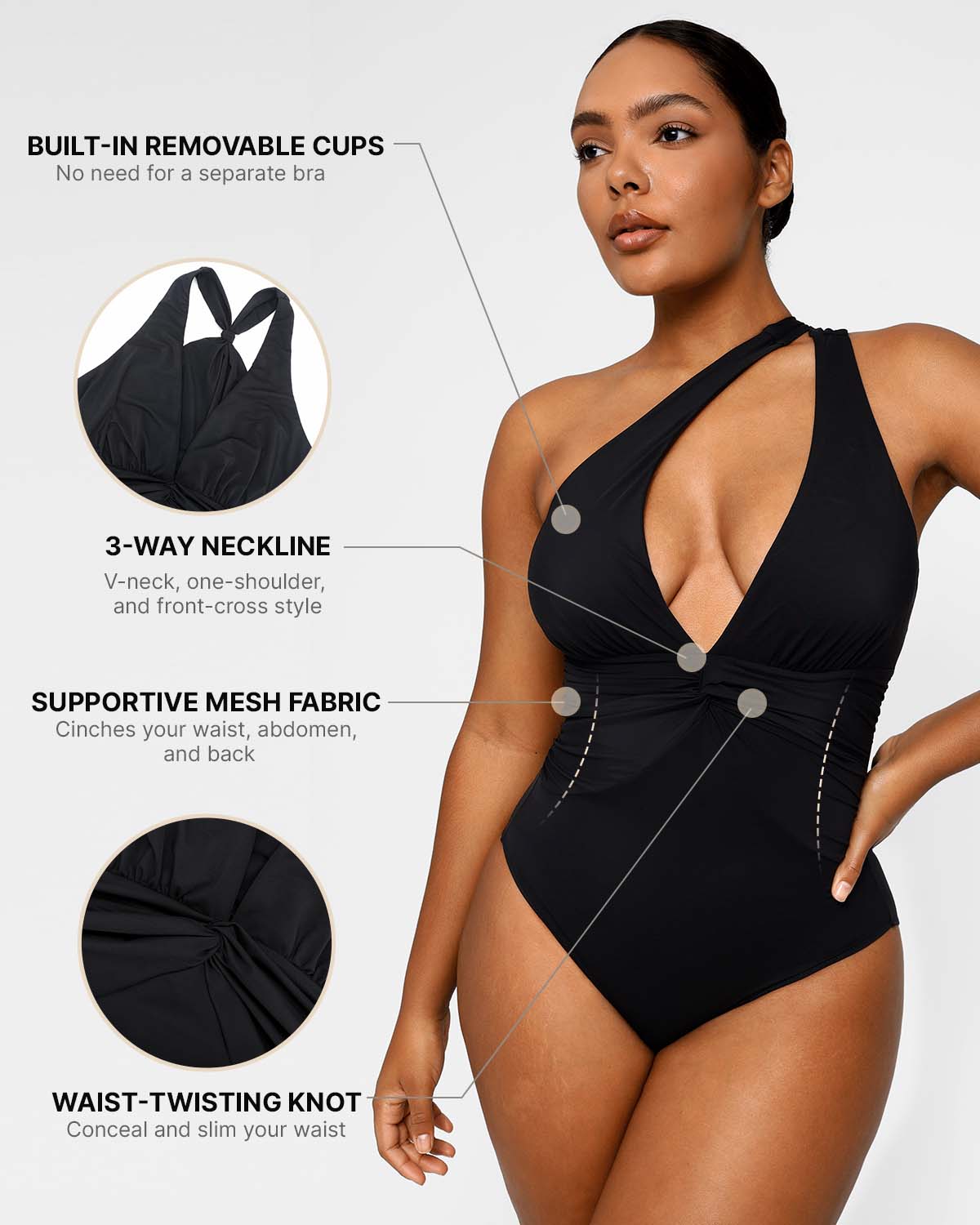 Ruched Twist-Front Shaping Swimsuit