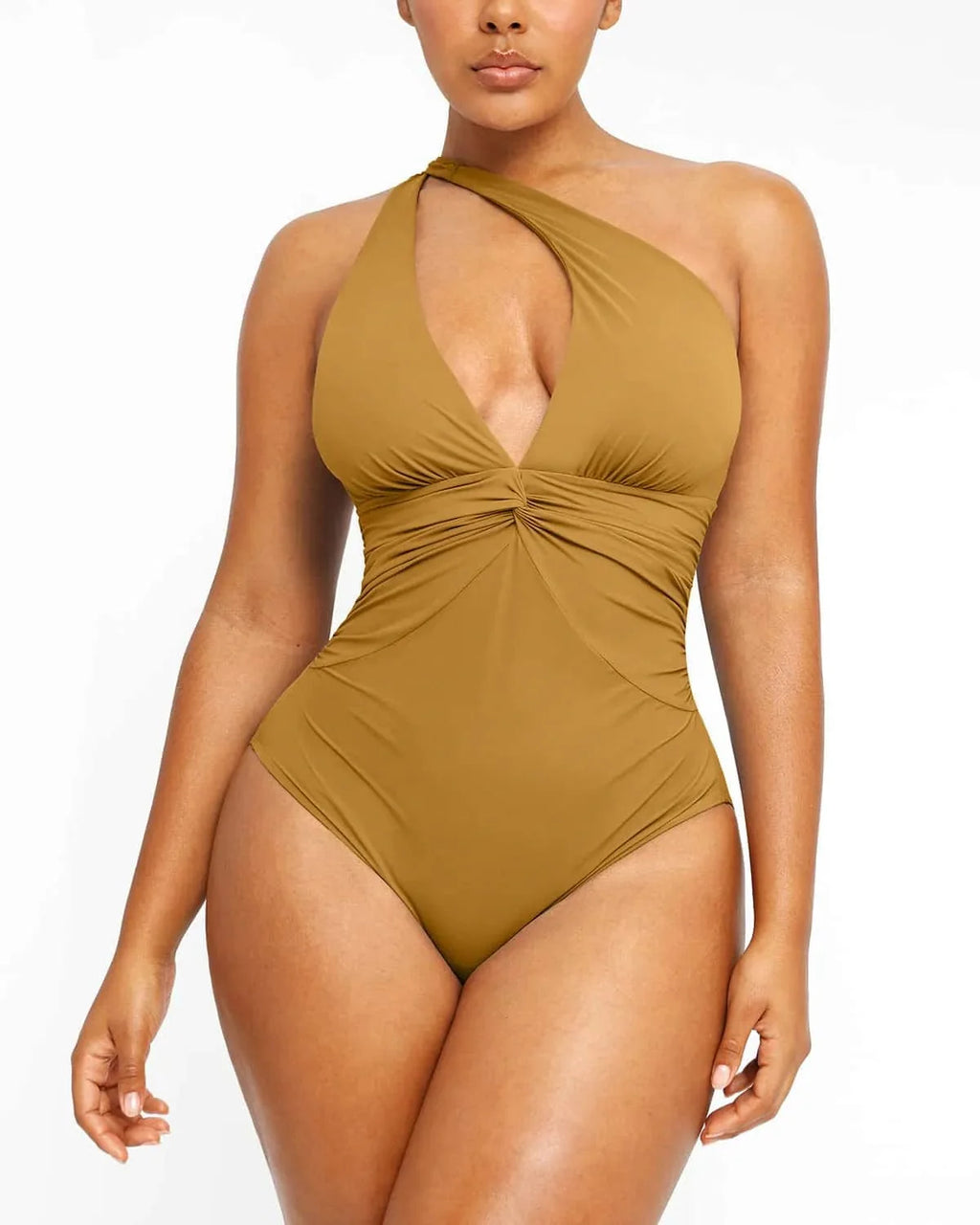 Ruched Twist-Front Shaping Swimsuit