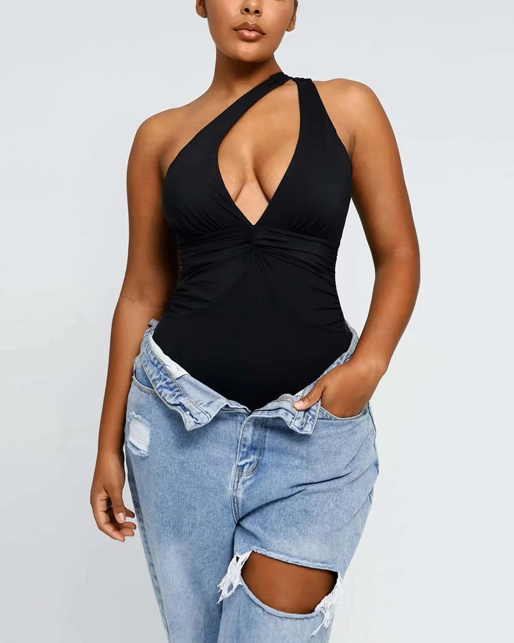 Ruched Twist-Front Shaping Swimsuit