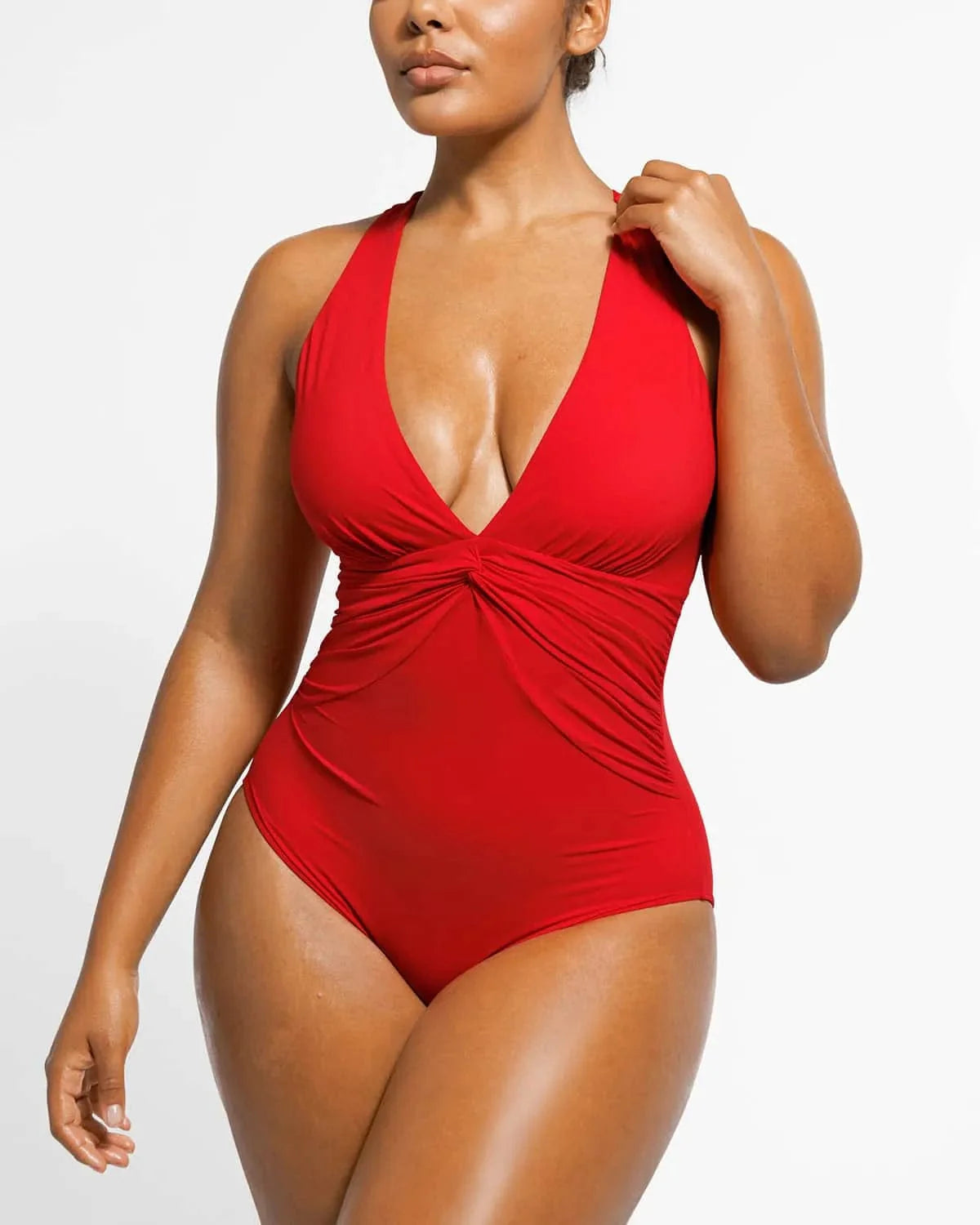 Ruched Twist-Front Shaping Swimsuit