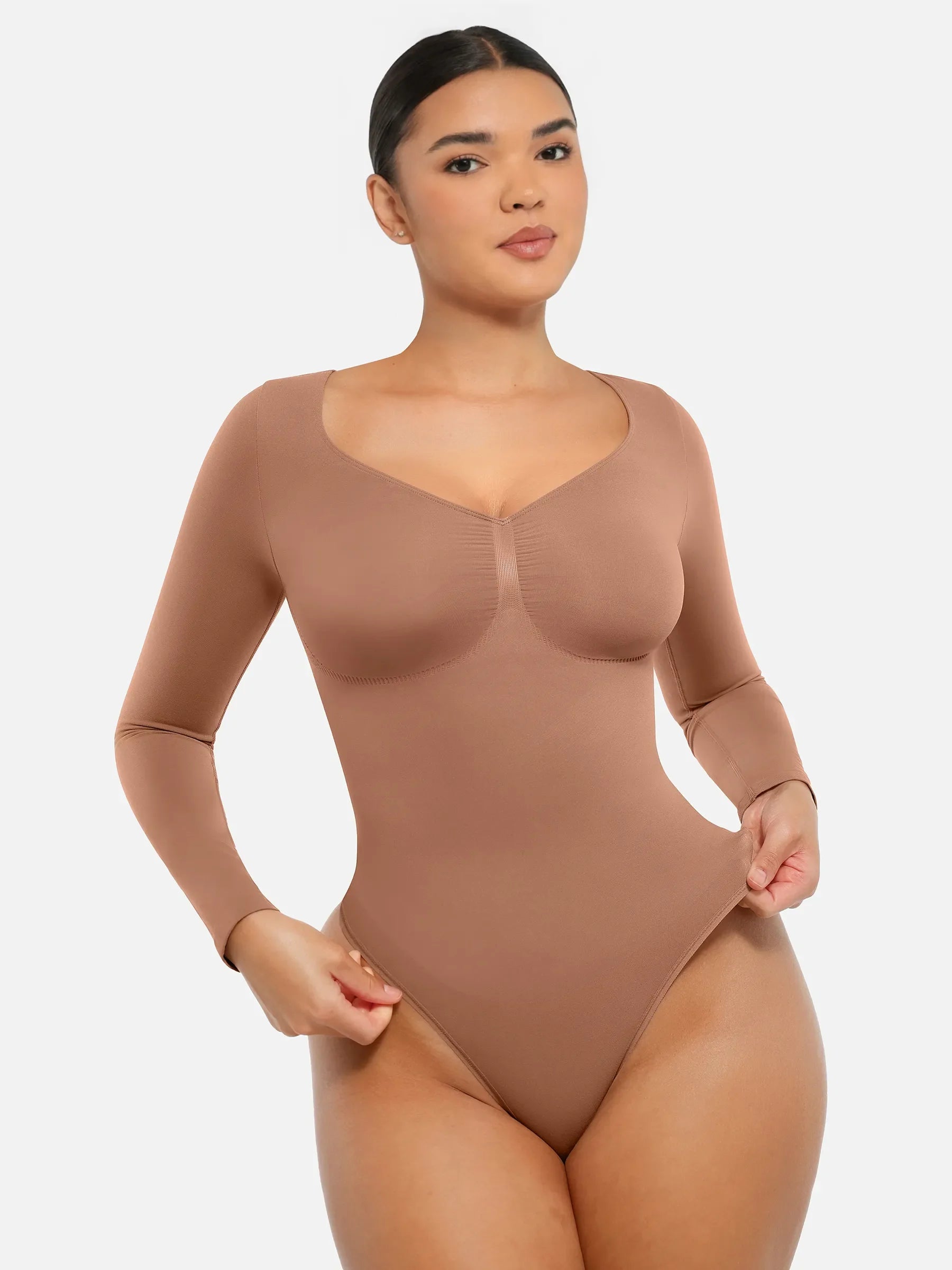 Women's Bodysuit – Seamless Long Sleeve Tummy Control Thong Shapewear