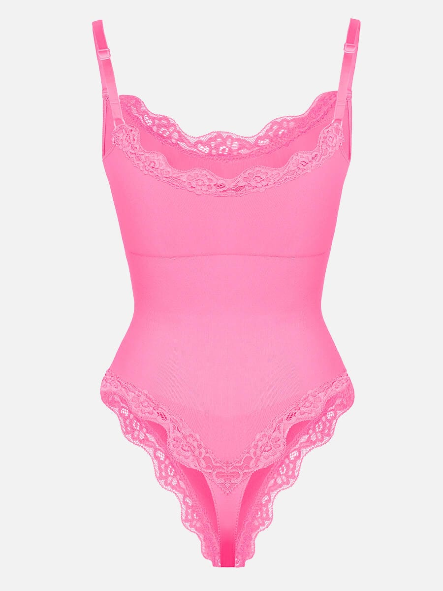 Women's Bodysuit – Seamless Lace Cami Waist & Abdomen Shaping Thong