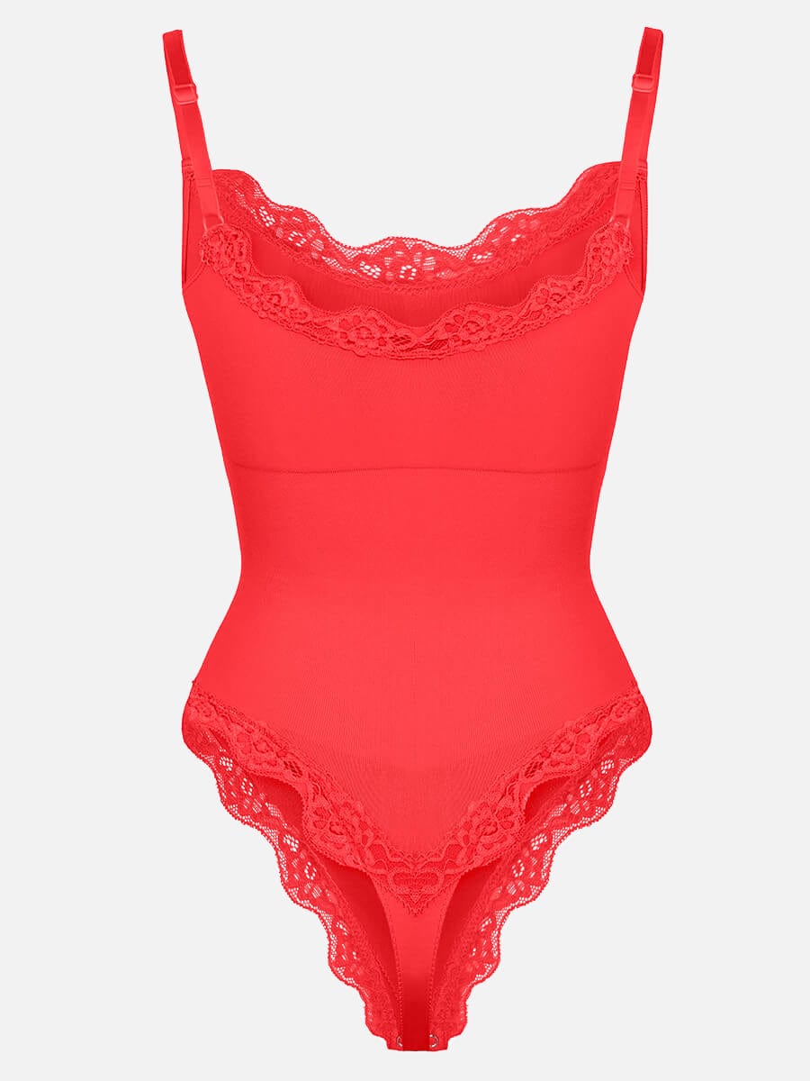 Women's Bodysuit – Seamless Lace Cami Waist & Abdomen Shaping Thong
